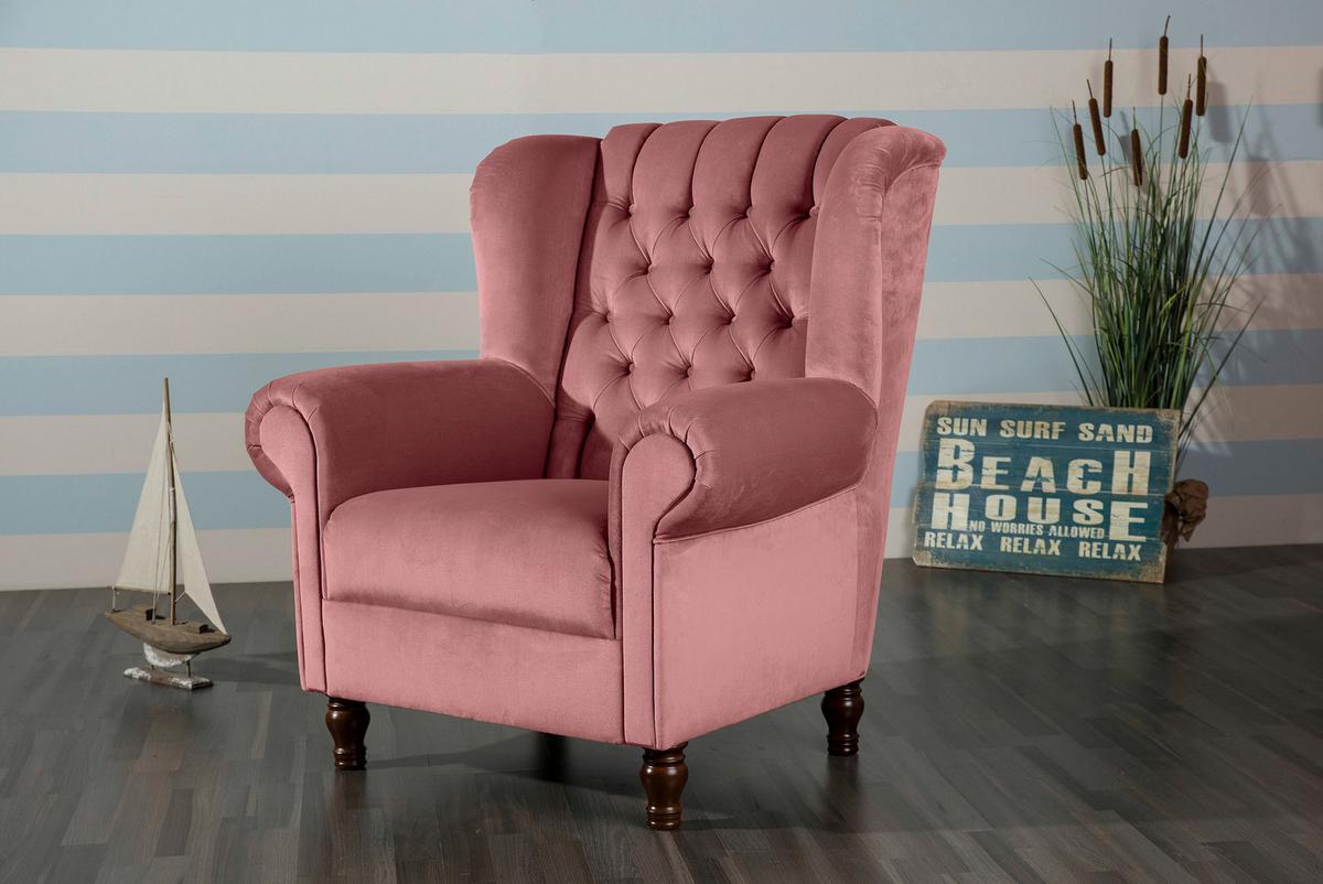 Ohrensessel Vary ca. 91x101x90 cm Rosa - Nussbaumfarben/Rosa, Design, Holz/Textil (91/101/90cm) - Max Winzer