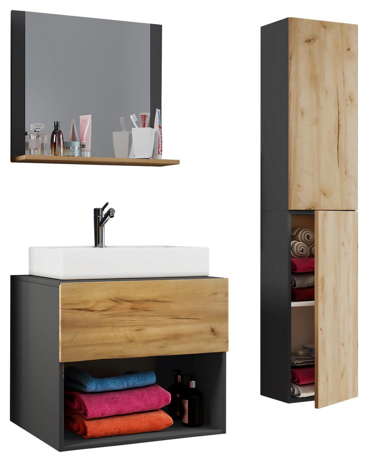 Badezimmer Lendas 4-tlg. ca. 94 cm Honigeiche/Anthr. - Honigeiche/Anthrazit, MODERN, Keramik/Holzwerkstoff (94cm) - MID.YOU