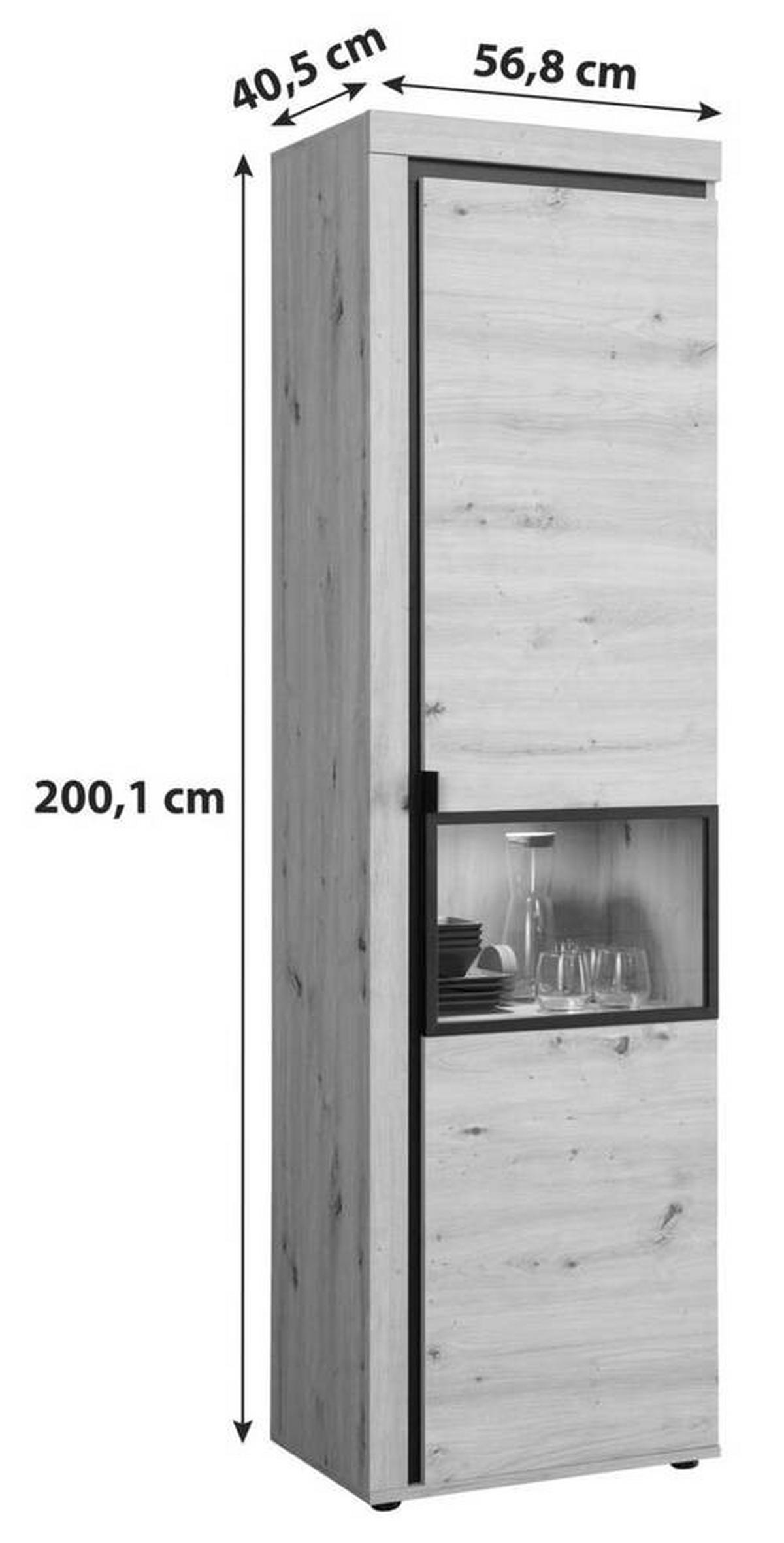 Vitrina Nyon - boje hrasta/crna, Moderno, staklo/drvni materijal (56,8/200,1/40,5cm) - Modern Living