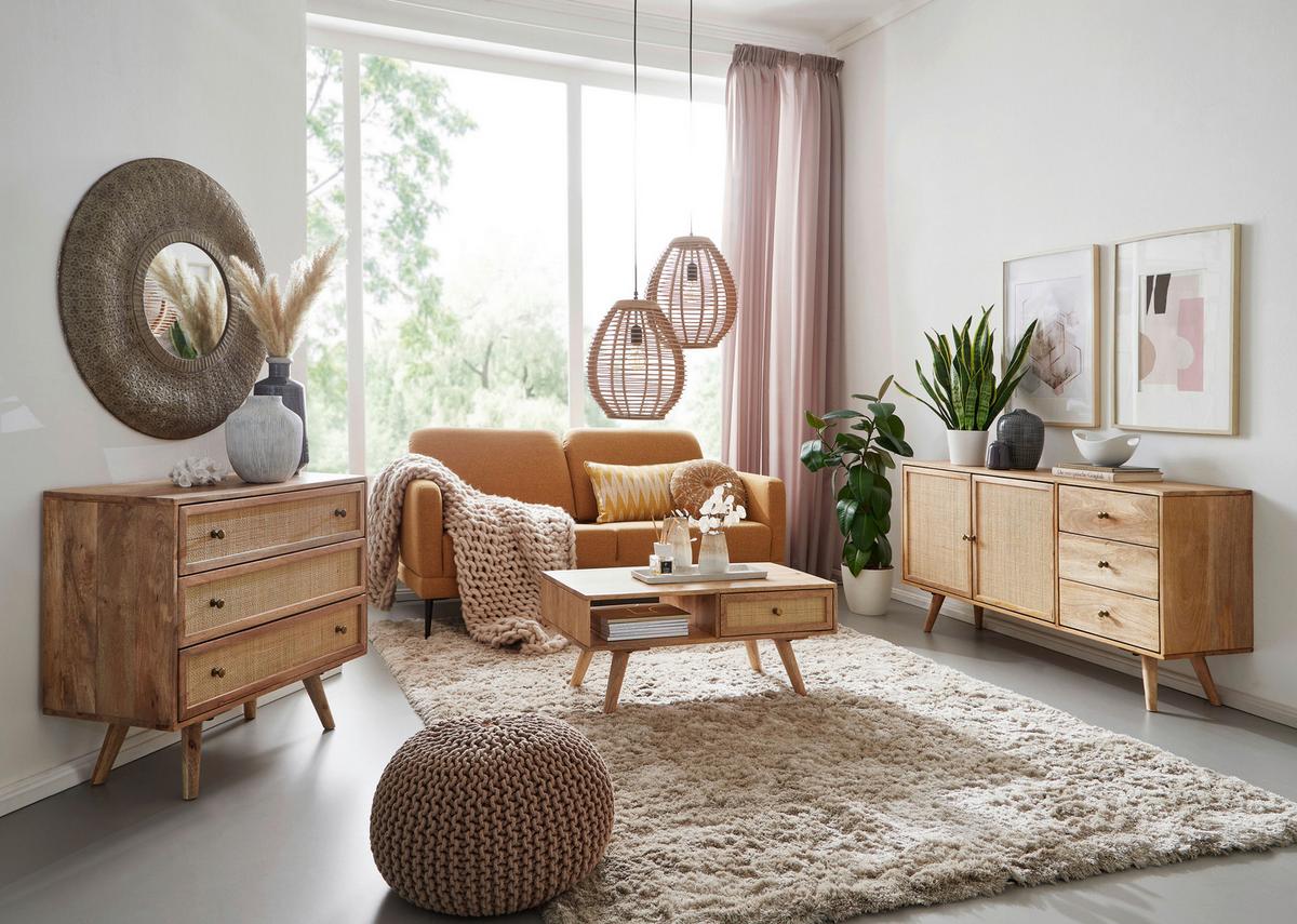 Komoda Mango, Pravi Les - zlate barve/rjava, Design, kovina/les (140/75/40cm) - MID.YOU