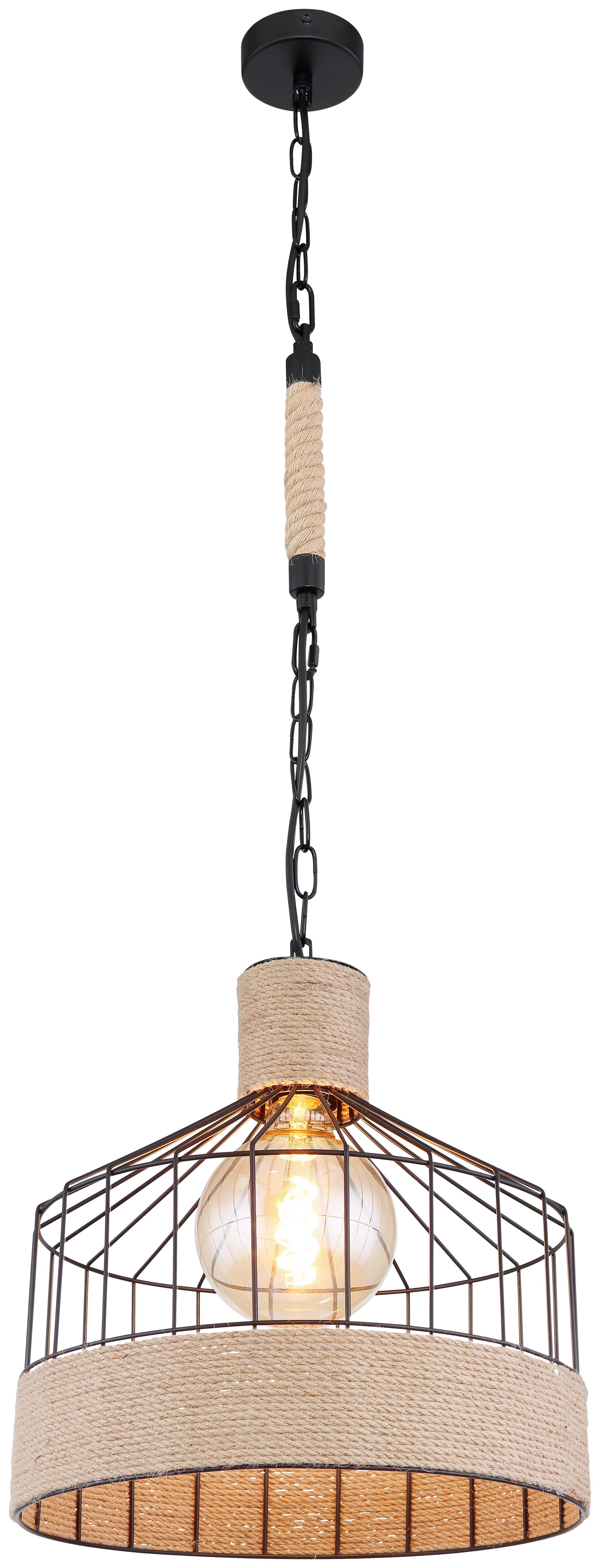 Hängeleuchte Halia Ø c.a 35cm max. 60 Watt - Schwarz/Braun, Basics, Naturmaterialien/Metall (35/135cm) - Globo