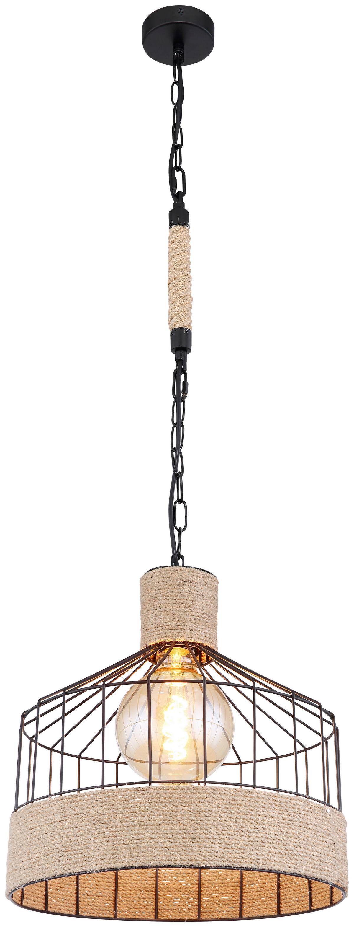 HÄNGELEUCHTE HALIA D: 35 CM BRAUN - Schwarz/Braun, Basics, Naturmaterialien/Metall (35/135cm) - Globo