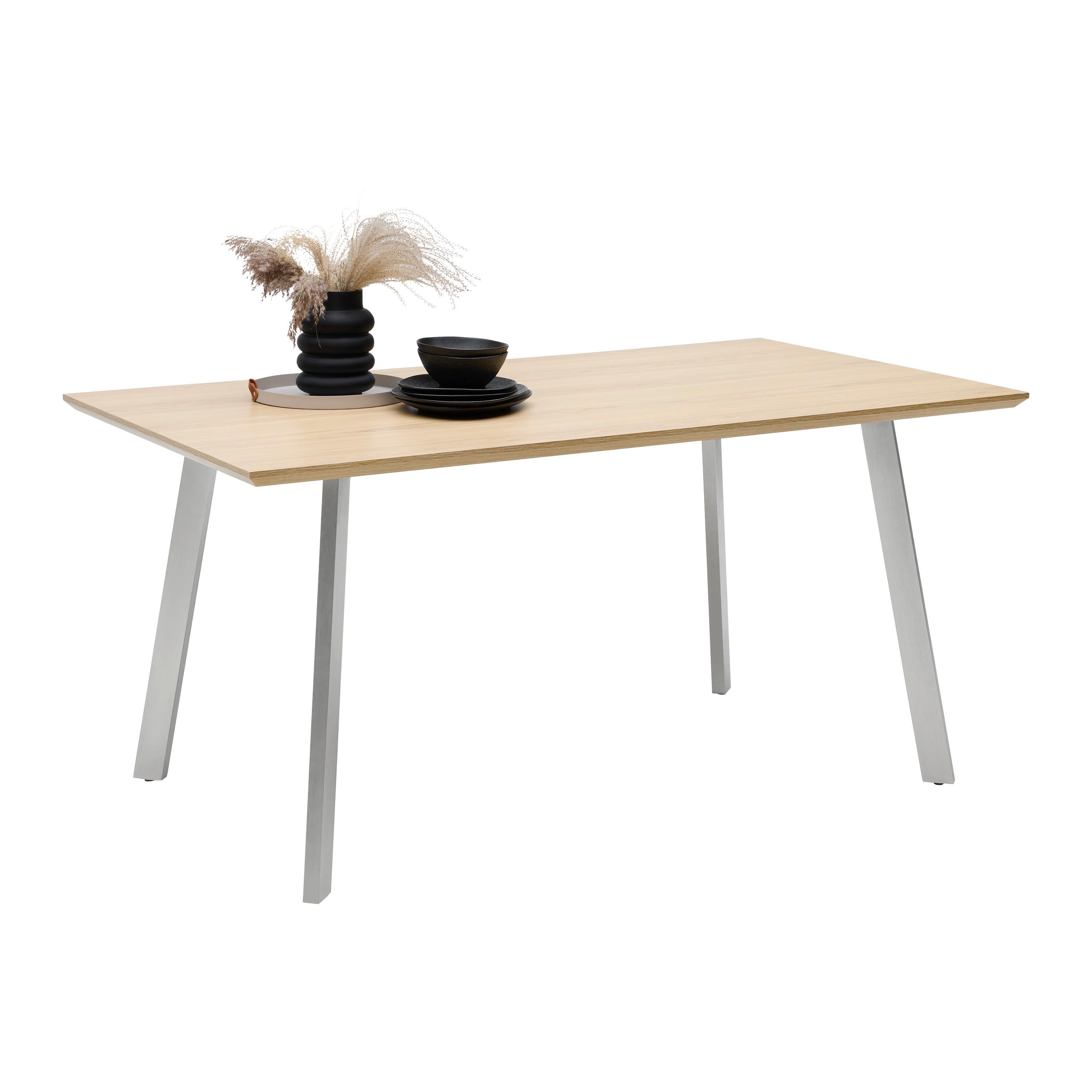 Esstisch Velasca Eichefarben/edelstahlfarben - Edelstahlfarben/Eichefarben, Design, Holzwerkstoff/Metall (160/76/90cm) - Mömax