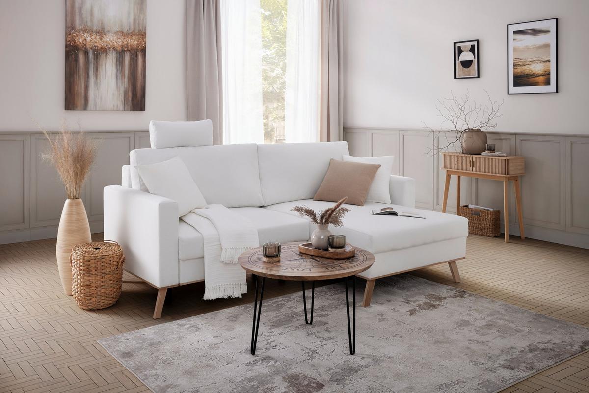 Wohnlandschaft Rio Weiß - Eichefarben/Weiß, MODERN, Holz/Textil (222/94/152cm) - Mömax