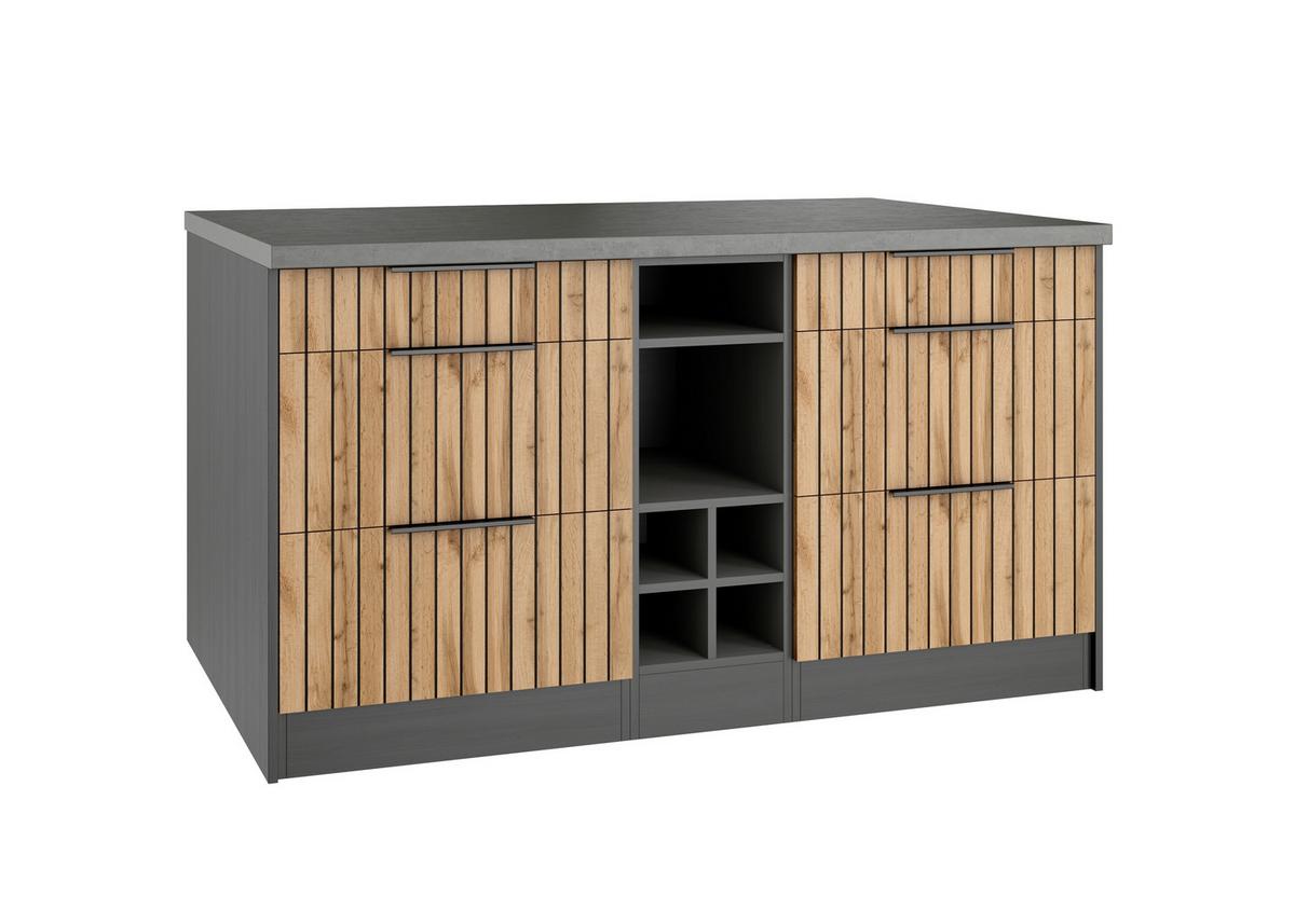 Kücheninsel Liverpool Typ 2 Eiche - Schieferfarben/Eiche Wotan, Basics, Holzwerkstoff/Metall (153/86/101cm) - Held