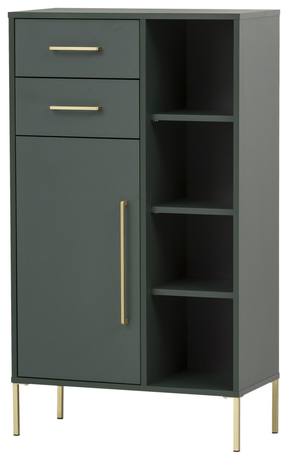 Srednje Visoka Omara Kent, Zelena - zlate barve/gozdno zelena, Moderno, kovina/leseni material (67,1/117,4/33,1cm) - Stylife