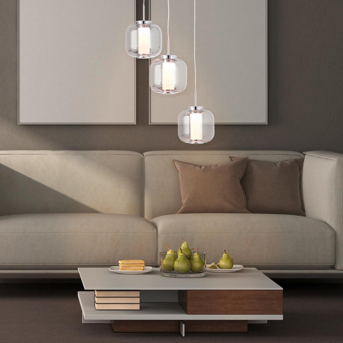 LED-Hängeleuchte Rafa Chromfarben/Grau max. 18 Watt - Chromfarben/Grau, Design, Glas/Kunststoff (22/125cm) - Brilliant