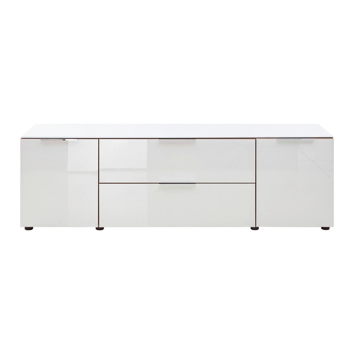 Lowboard Siena Weiß/Nussbaumfarben - Chromfarben/Nussbaumfarben, MODERN, Glas/Holzwerkstoff (180/55/40cm) - Mömax