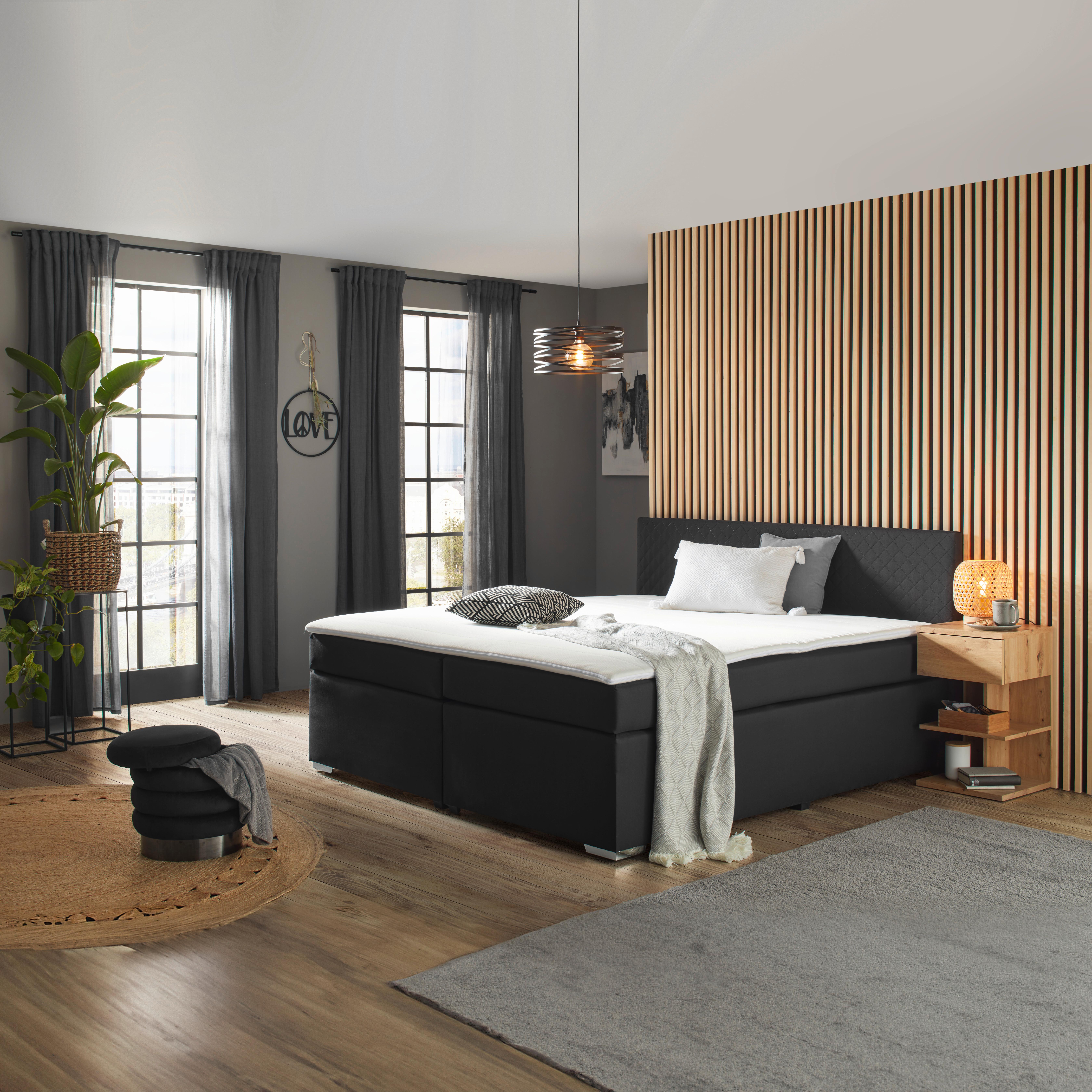 Boxspringbett Mali New in Schwarz ca. 180x200cm - Chromfarben/Schwarz, KONVENTIONELL, Textil (180/200cm) - Based