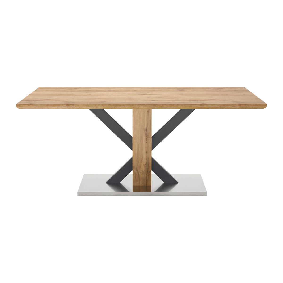 Esstisch Klementin Eichefarben MDF ca. 180x90 cm - Edelstahlfarben/Eichefarben, MODERN, Holzwerkstoff/Metall (180/76/90cm) - Bessagi Home