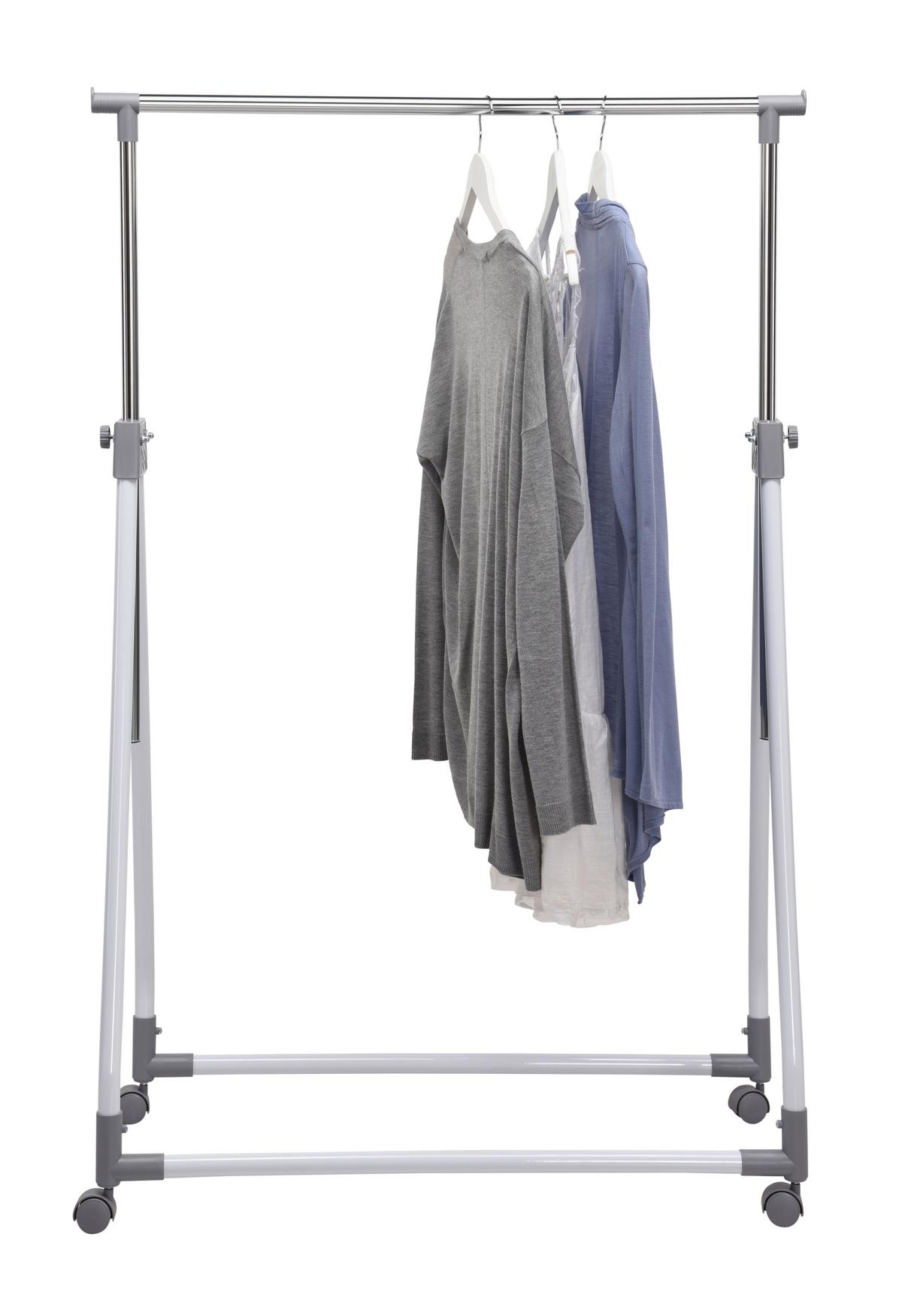 WIESZAK NA UBRANIA NA KÓŁKACH ELENA - biały/kolor chromowy, Basics, tworzywo sztuczne/metal (92/99-167/48cm) - Boxxx