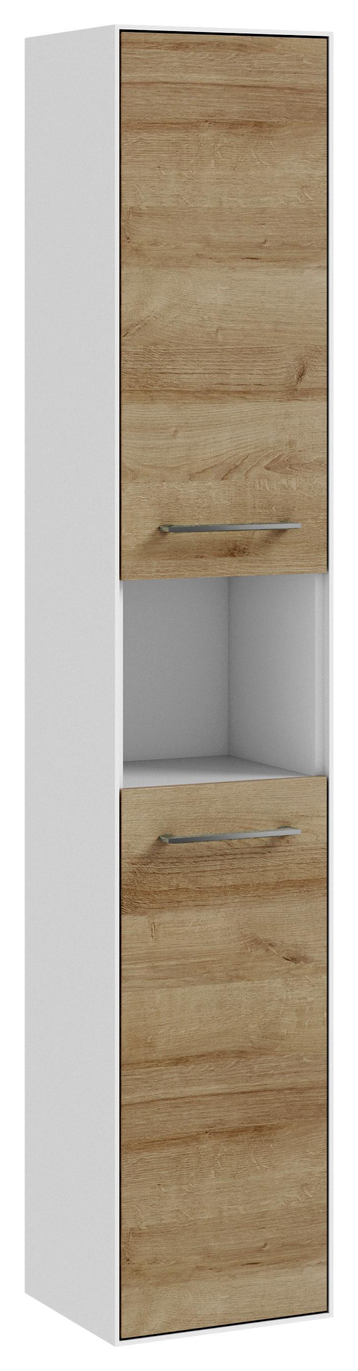 Hochschrank in Weiß/Braun 'Fokus' - Hellbraun/Chromfarben, KONVENTIONELL, Glas/Holzwerkstoff (30,4/166,8/32,5cm) - Carryhome