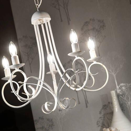 Kronleuchter Pompei Weiß max. 6 Watt - Weiß, KONVENTIONELL, Metall (60/110cm)