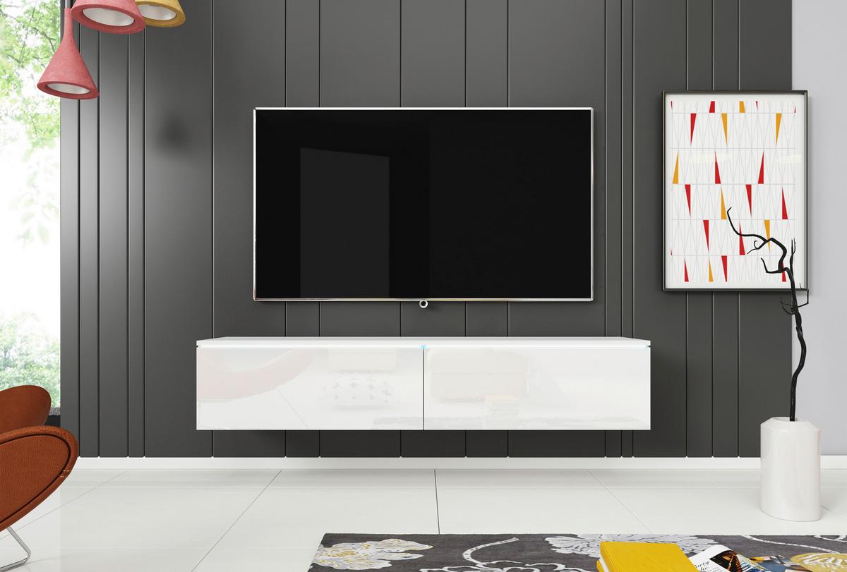 TV-Lowboard mit LED ca. 140x30 cm Weiß Hochglanz - Weiß Hochglanz/Weiß, LIFESTYLE, Holzwerkstoff/Kunststoff (140/30/33cm) - P & B