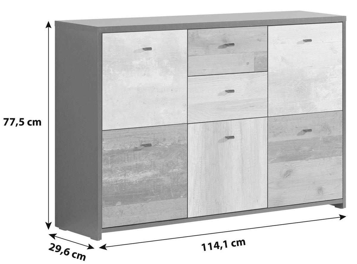 Komoda Sanne - črna/barve hrasta, Moderno, kovina/umetna masa (114,1/77,5/29,6cm) - Mömax
