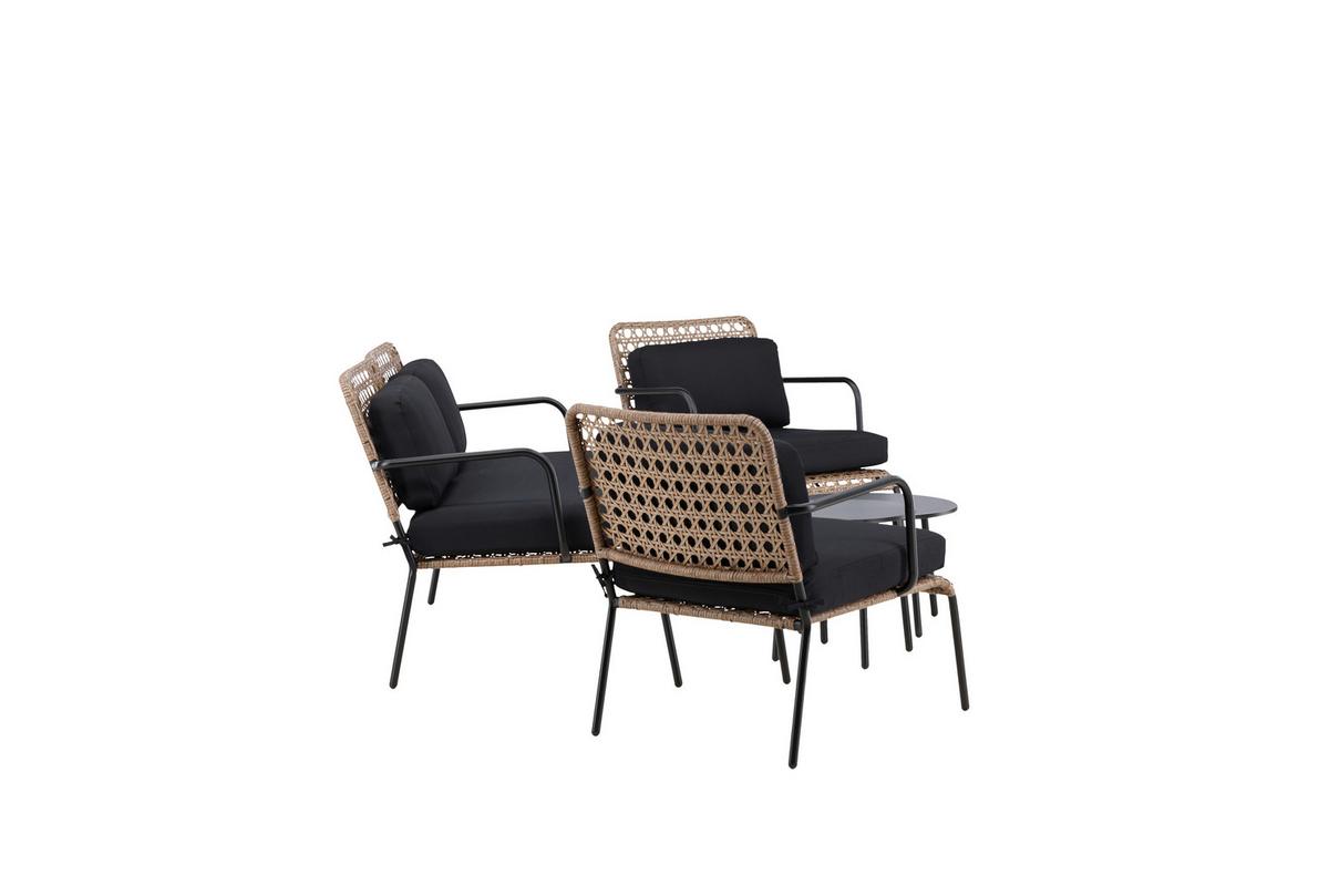 Loungegarnitur Paola 5-tlg. Rattan geflecht - Dunkelgrau/Schwarz, KONVENTIONELL, Naturmaterialien/Holz - Gardenson