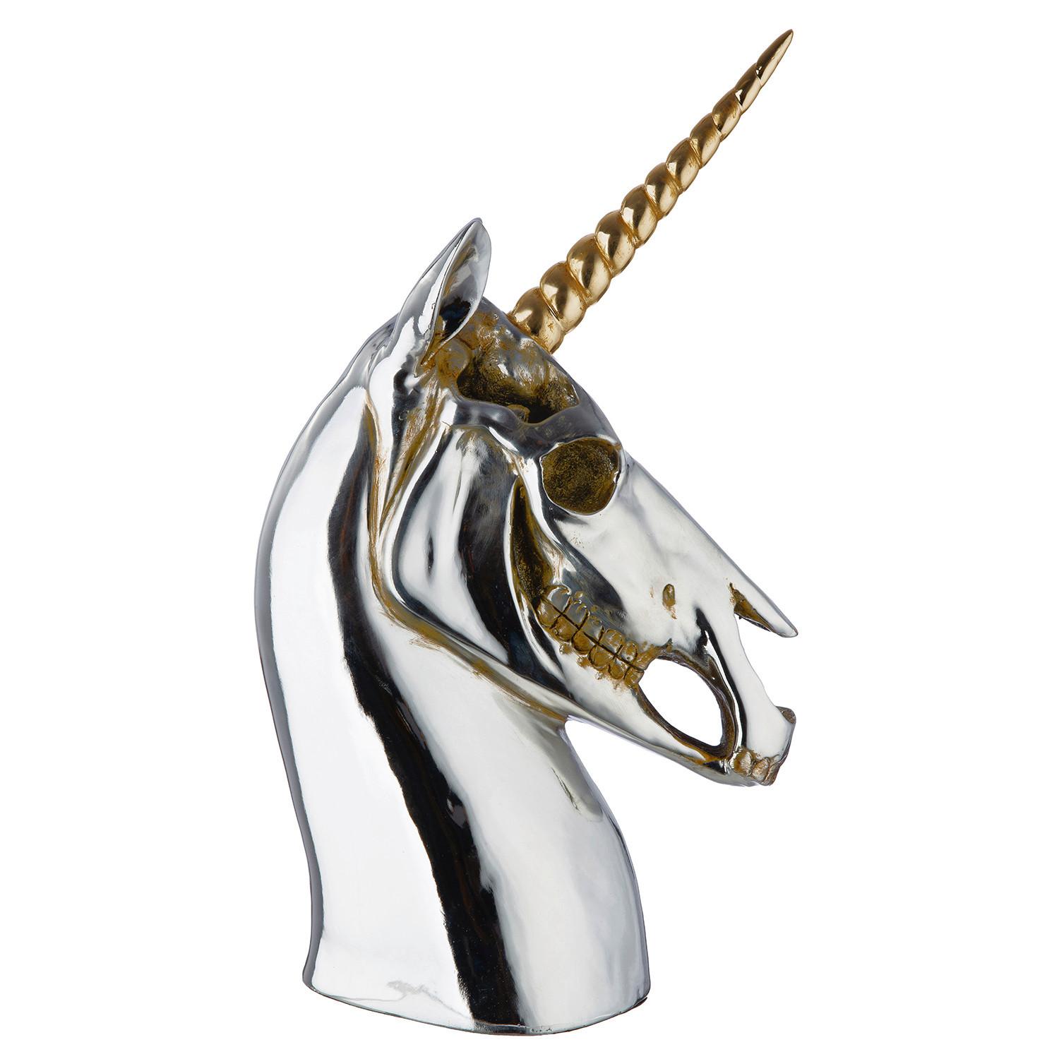 Dekoeinhorn Skulptur Aurax Silberfarben - Silberfarben, Basics, Kunststoff (29/47,5/19cm)