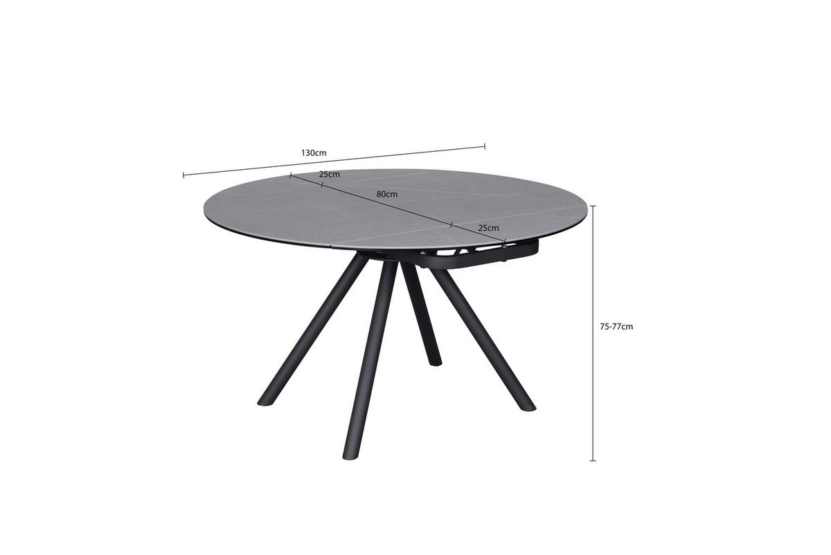 Jedilna Miza Dalia, Siva, Keramika, 80-130x130 - siva/črna, Trendi, kovina/steklo (80-130/75-77/130cm) - MID.YOU