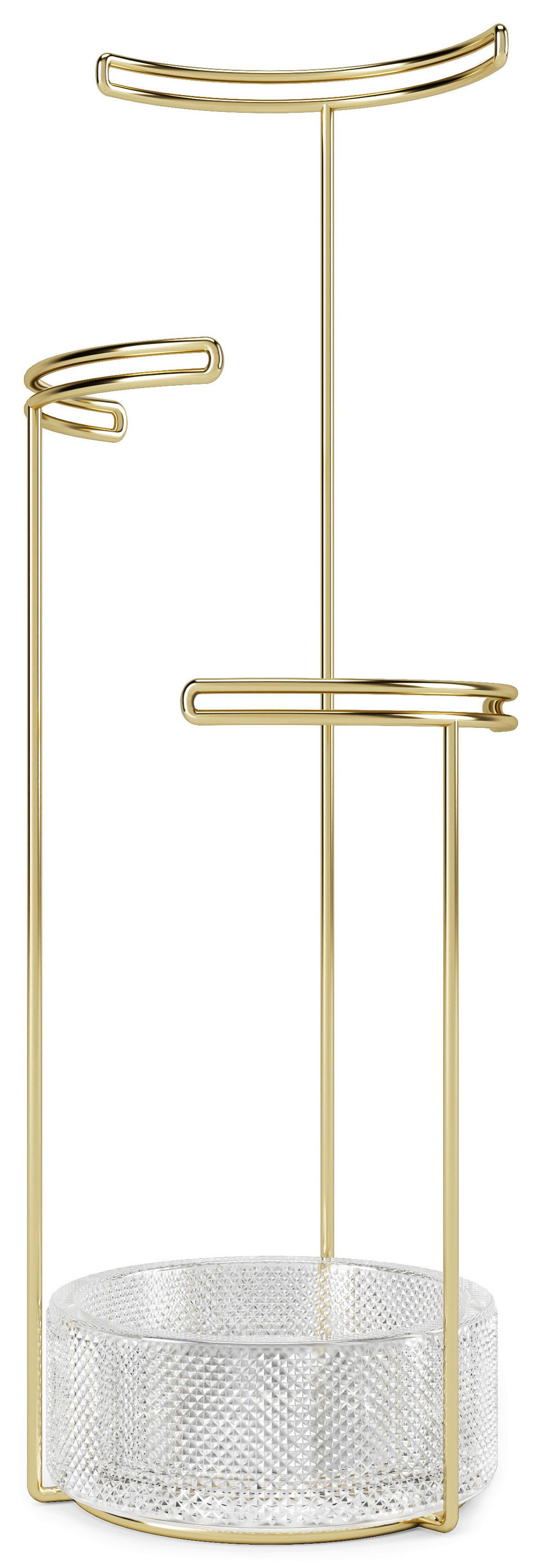 Schmuckhalter Isabella in Messingfarben - Klar/Messingfarben, Glas/Metall (13,3/41,6/13,3cm) - Premium Living