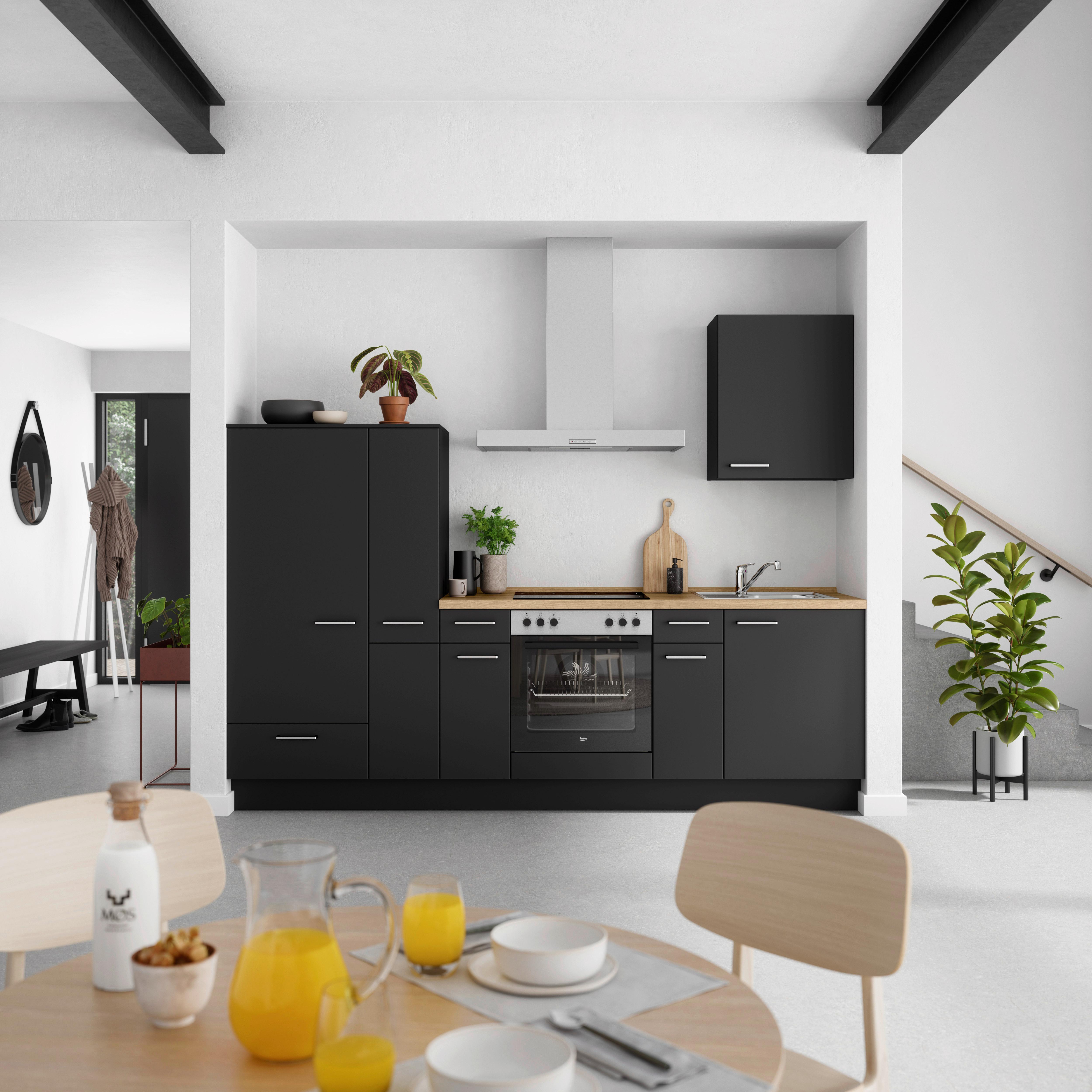 Küchenblock Touch Low m. Geräten Schwarz - Edelstahlfarben/Eichefarben, MODERN, Holzwerkstoff/Metall (270cm) - Nobilia