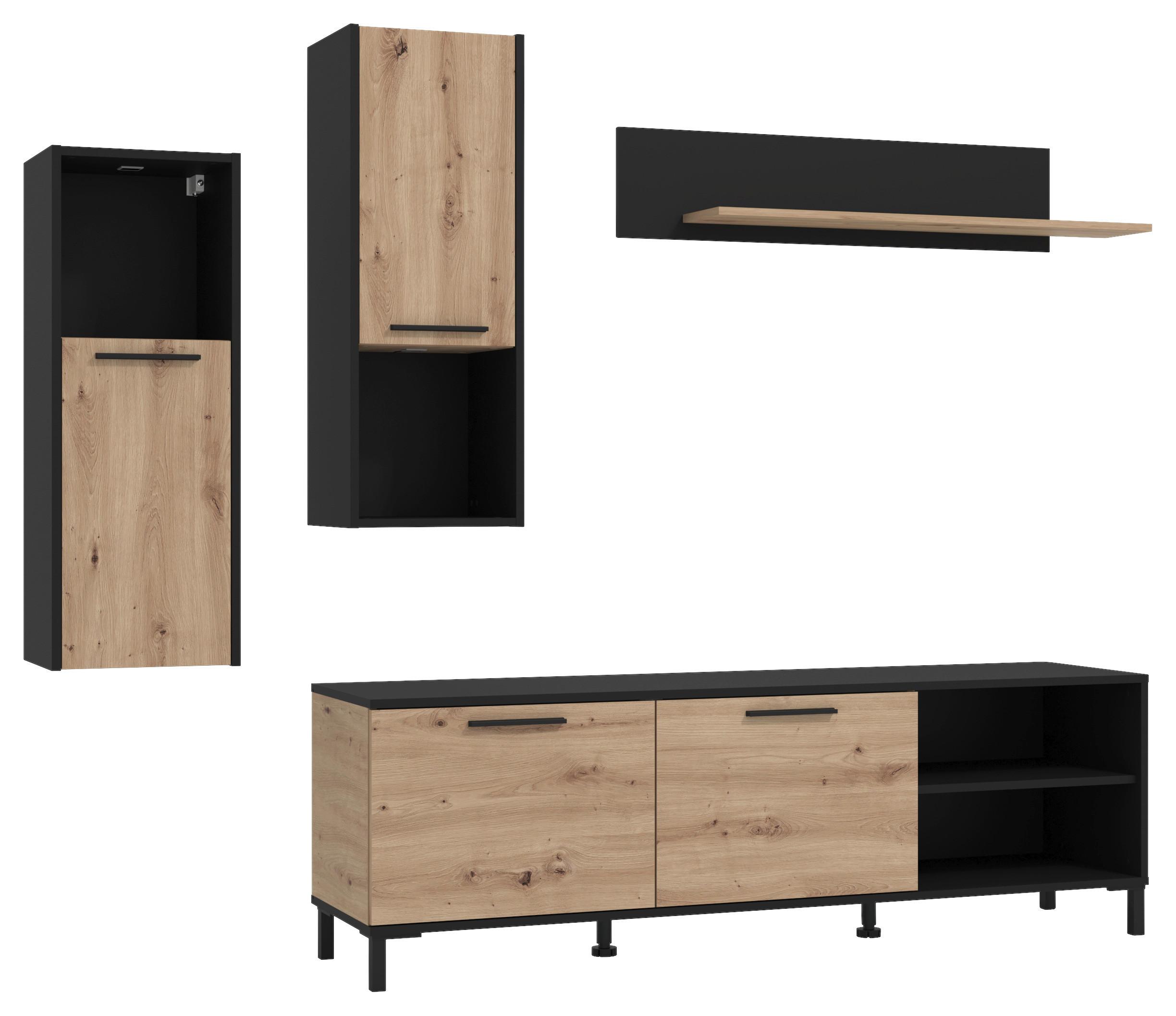 Szekrénysor 4 Részes Adria - fekete/Artisan tölgy, Modern, műanyag/faalapú anyag (260/180/40cm) - Mömax