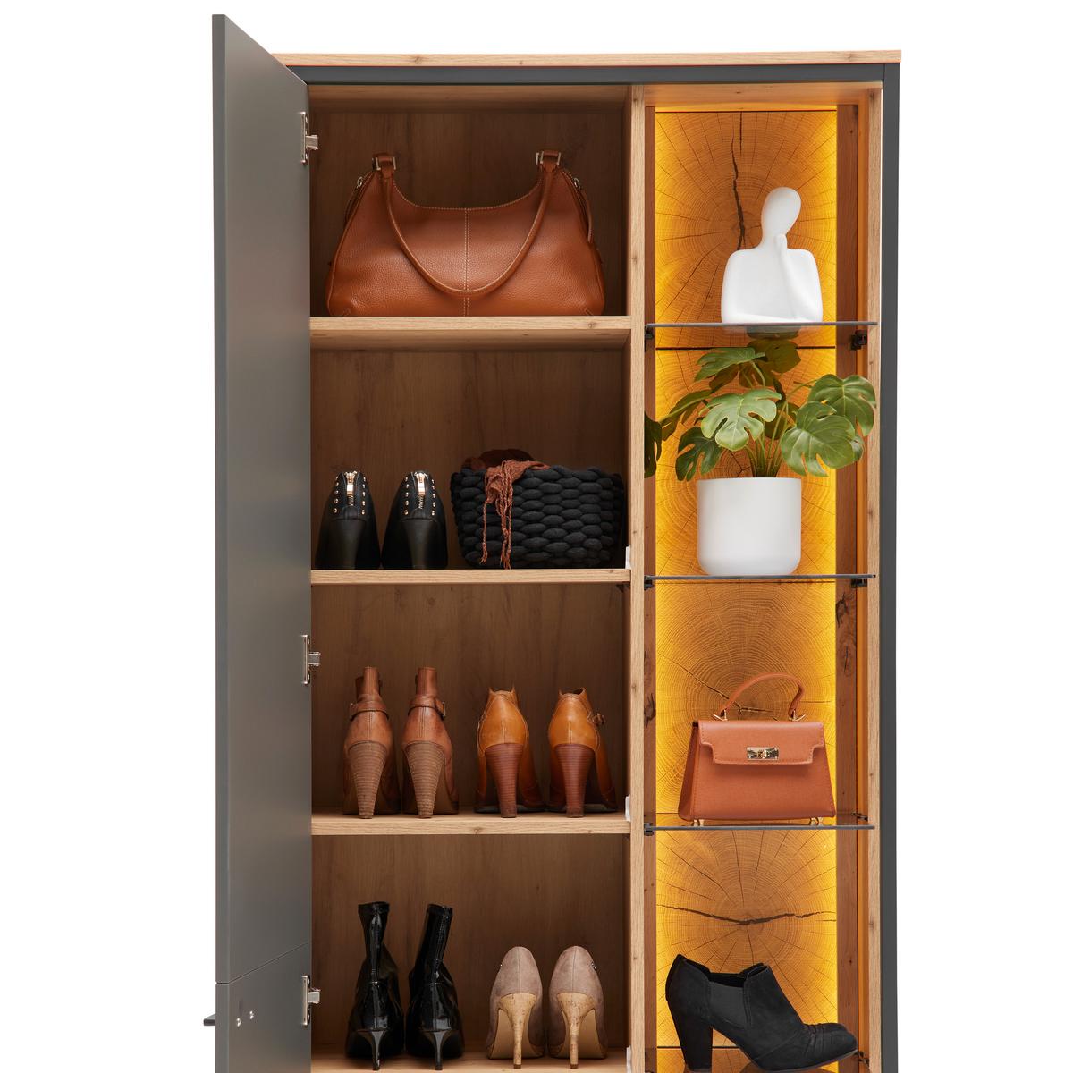 Garderobenschrank Florenz Grau/Eiche Artisan - Schwarz/Eiche Artisan, Modern, Glas/Holzwerkstoff (79/196,2/37,3cm) - Premium Living