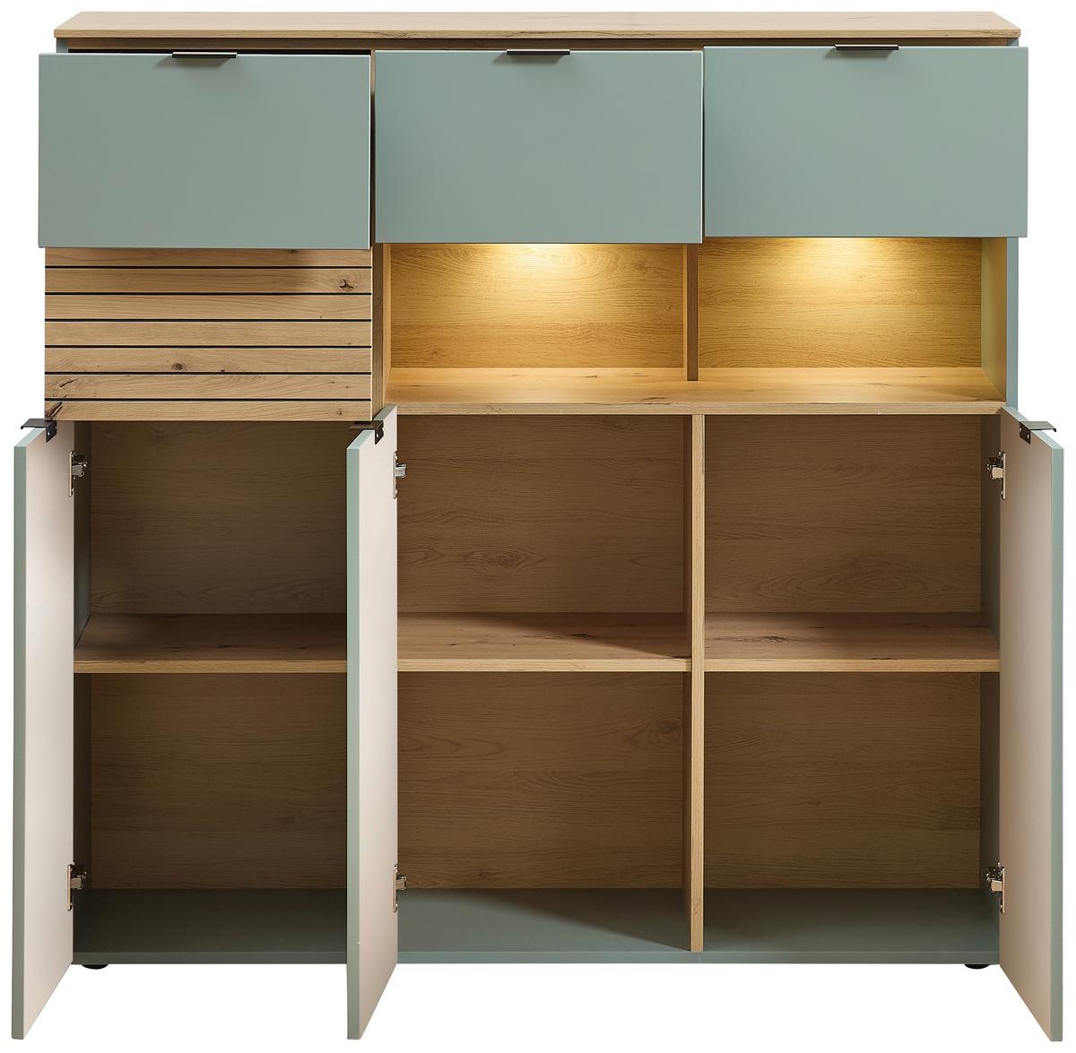 Highboard Memphis Grün/Eiche Artisan - Schwarz/Eiche Artisan, MODERN, Holzwerkstoff/Metall (125/125/45cm) - Premium Living