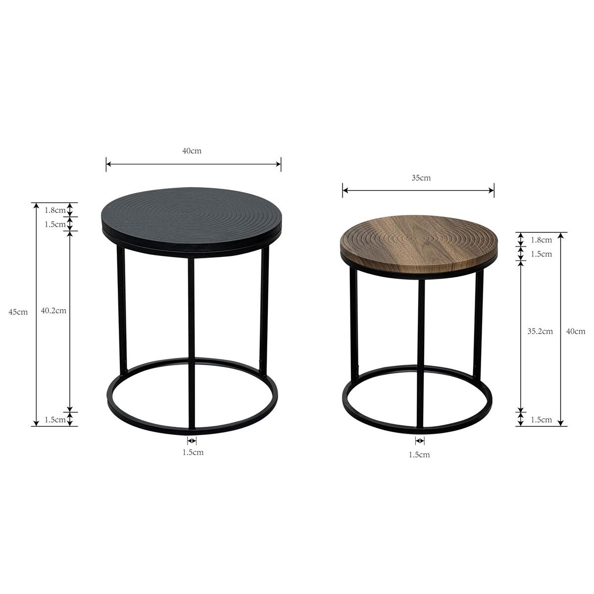 Stolić Set 2/1 Wolf - smeđa/crna, Moderno, drvni materijal/metal (40/35/45/40cm) - Modern Living