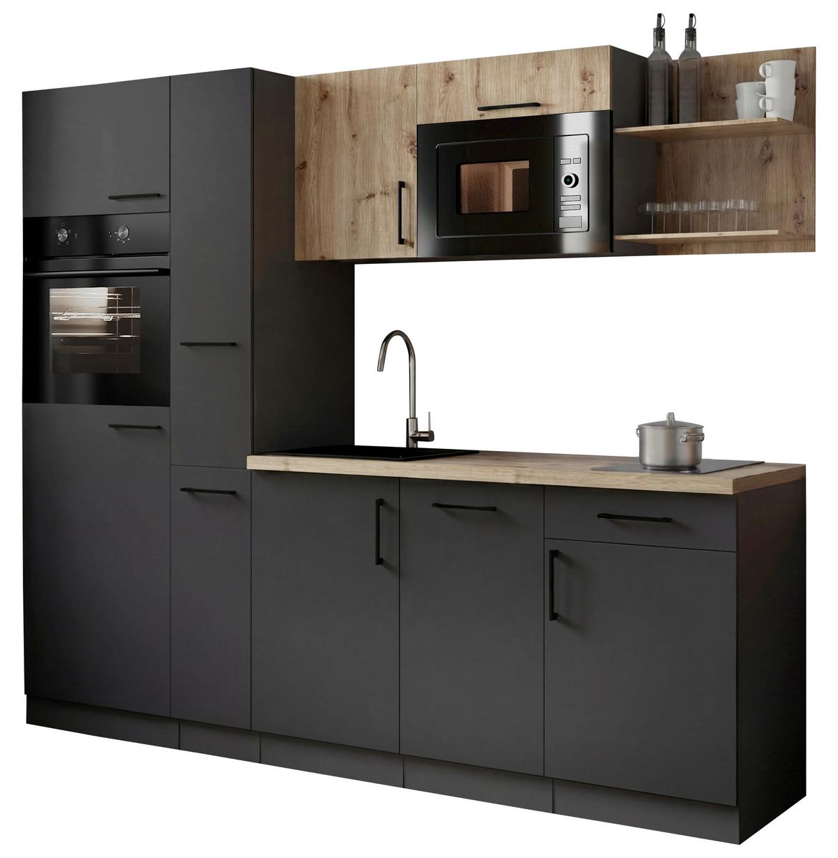 Küchenblock Oliver m. Geräten Grau - Eiche Artisan/Grau, Trend, Holzwerkstoff/Metall (235cm) - Respekta