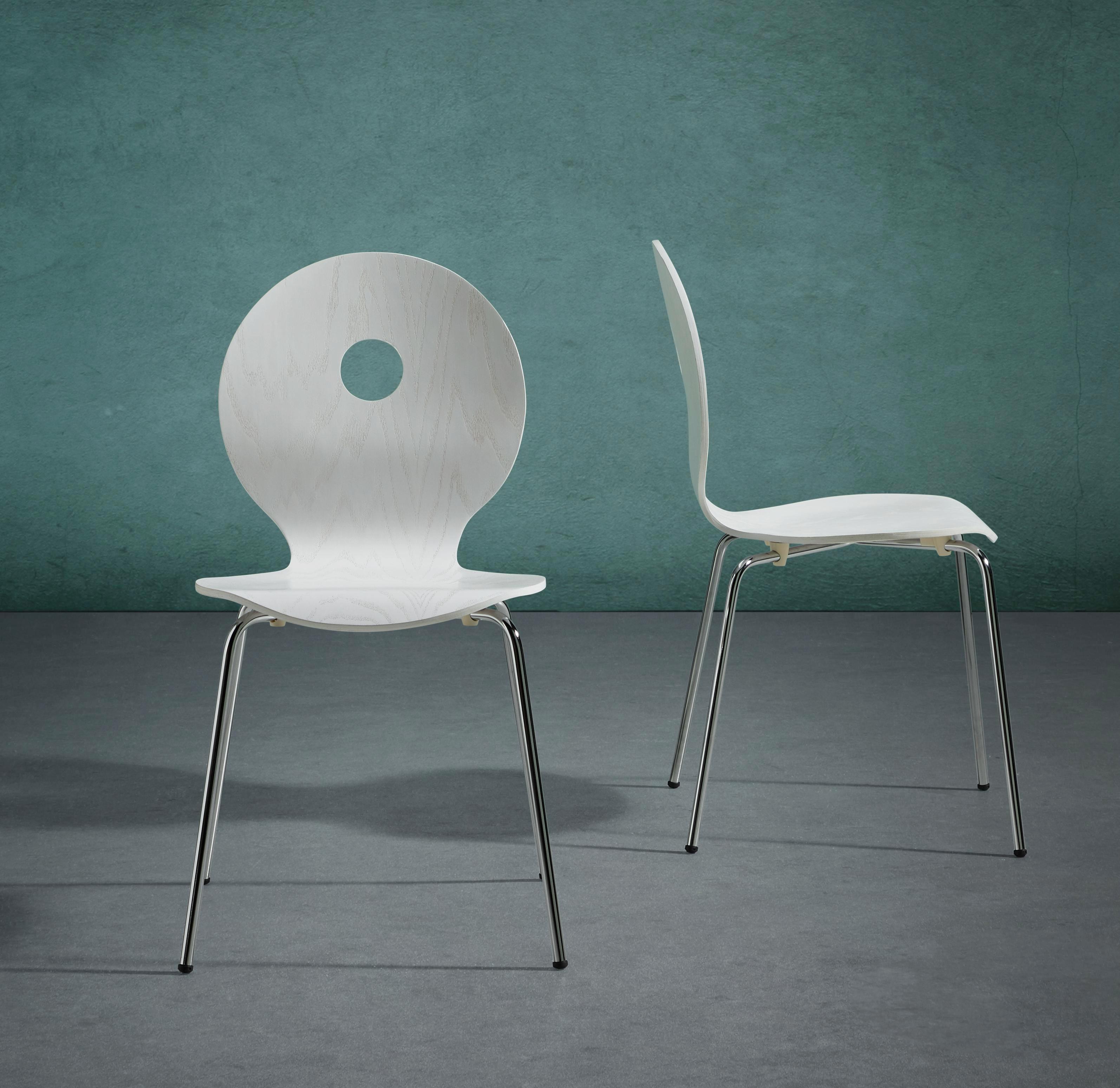 STUHL in Weiß 'Nahia' - Chromfarben/Weiß, MODERN, Holz/Metall (48/85/48cm) - Bessagi Home