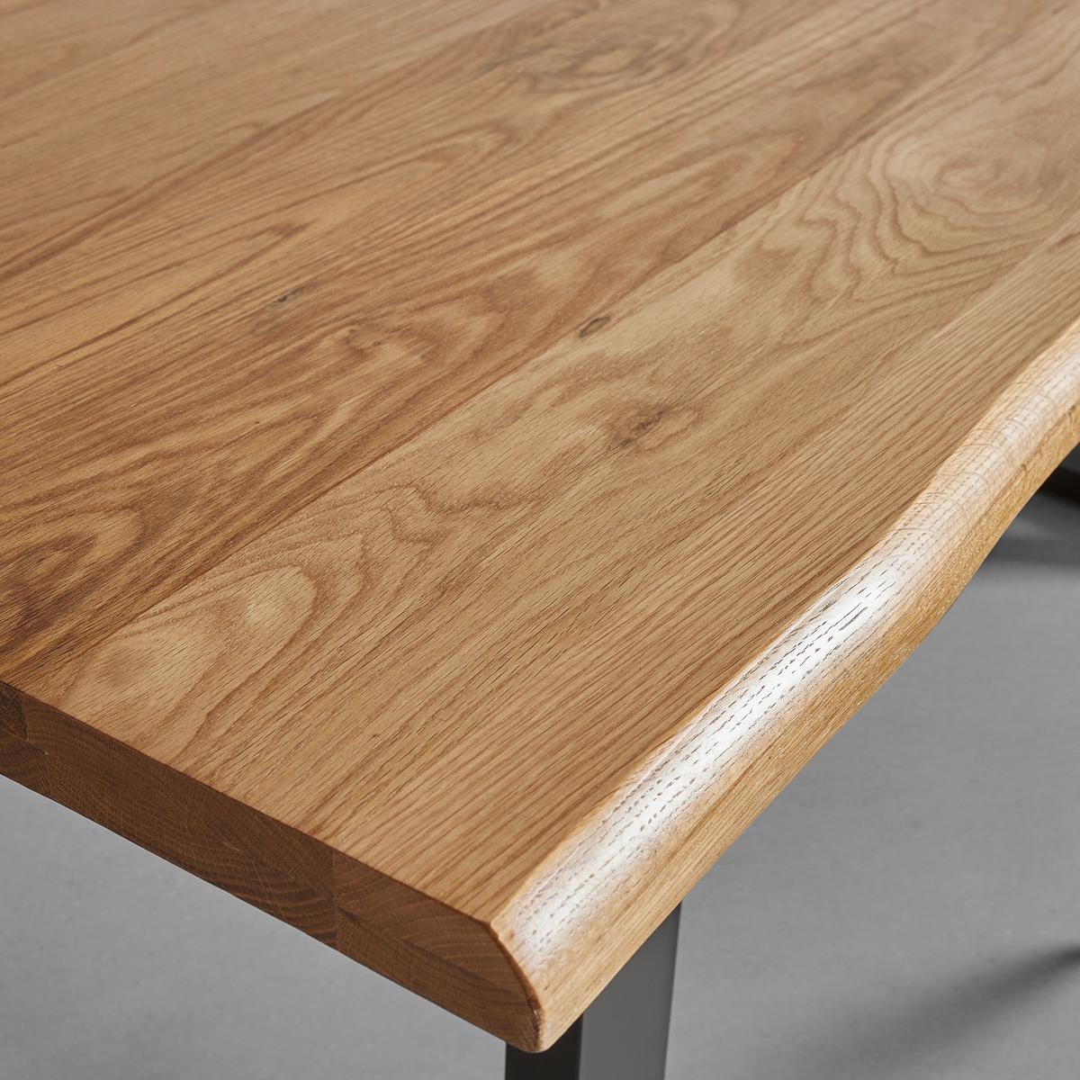 Esstisch Len in Holz Eiche massiv ca. 180x90 cm - Eichefarben/Schwarz, MODERN, Holz/Metall (180/90/76cm) - Bessagi Home