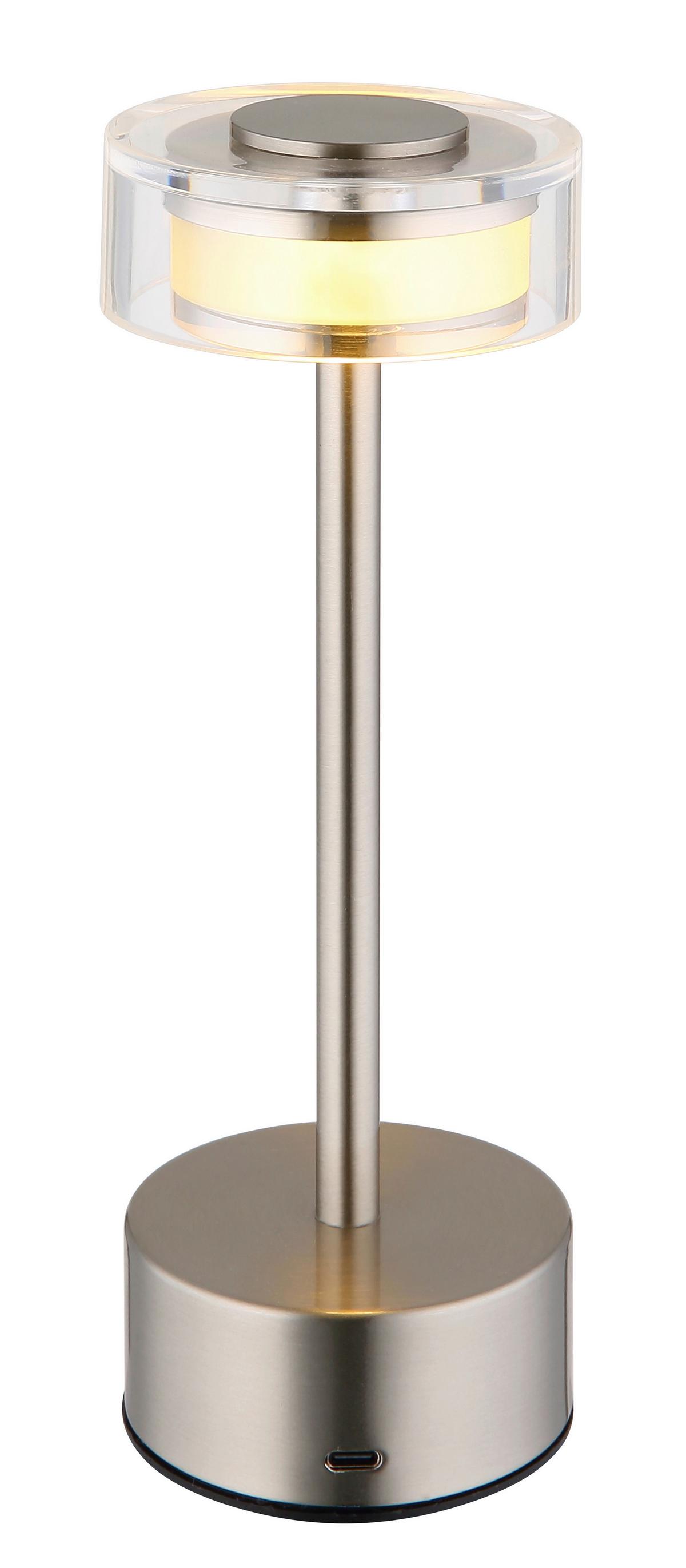 AKKU-TISCHLEUCHTE 21026N SHIRA - Klar/Opal, Design, Kunststoff/Metall (8/23,5cm) - Globo
