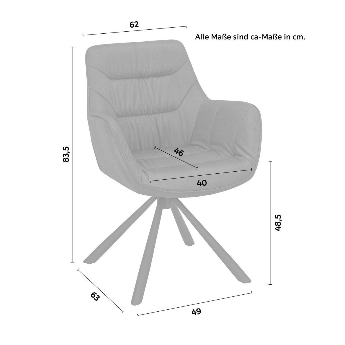 Chaise avec accoudoirs in Grau - Schwarz/Grau, Modern, Textil/Metall (62/83,5/63cm) - Mömax