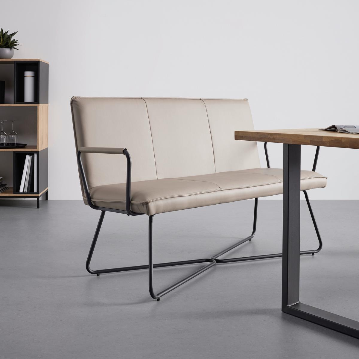 Sitzbank Bosco Taupe Lederlook Gepolstert - Taupe/Schwarz, MODERN, Holz/Textil (140/90/62cm) - Bessagi Home