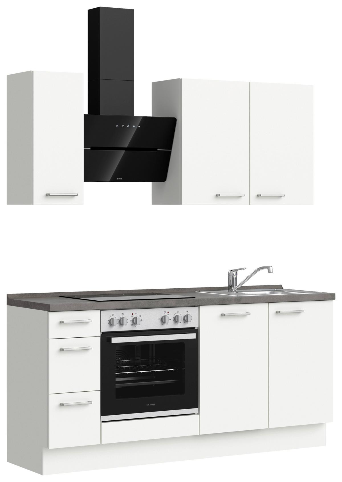 Küchenblock Touch High m. Geräten Weiß - Schieferfarben/Edelstahlfarben, MODERN, Holzwerkstoff/Metall (180cm) - Nobilia
