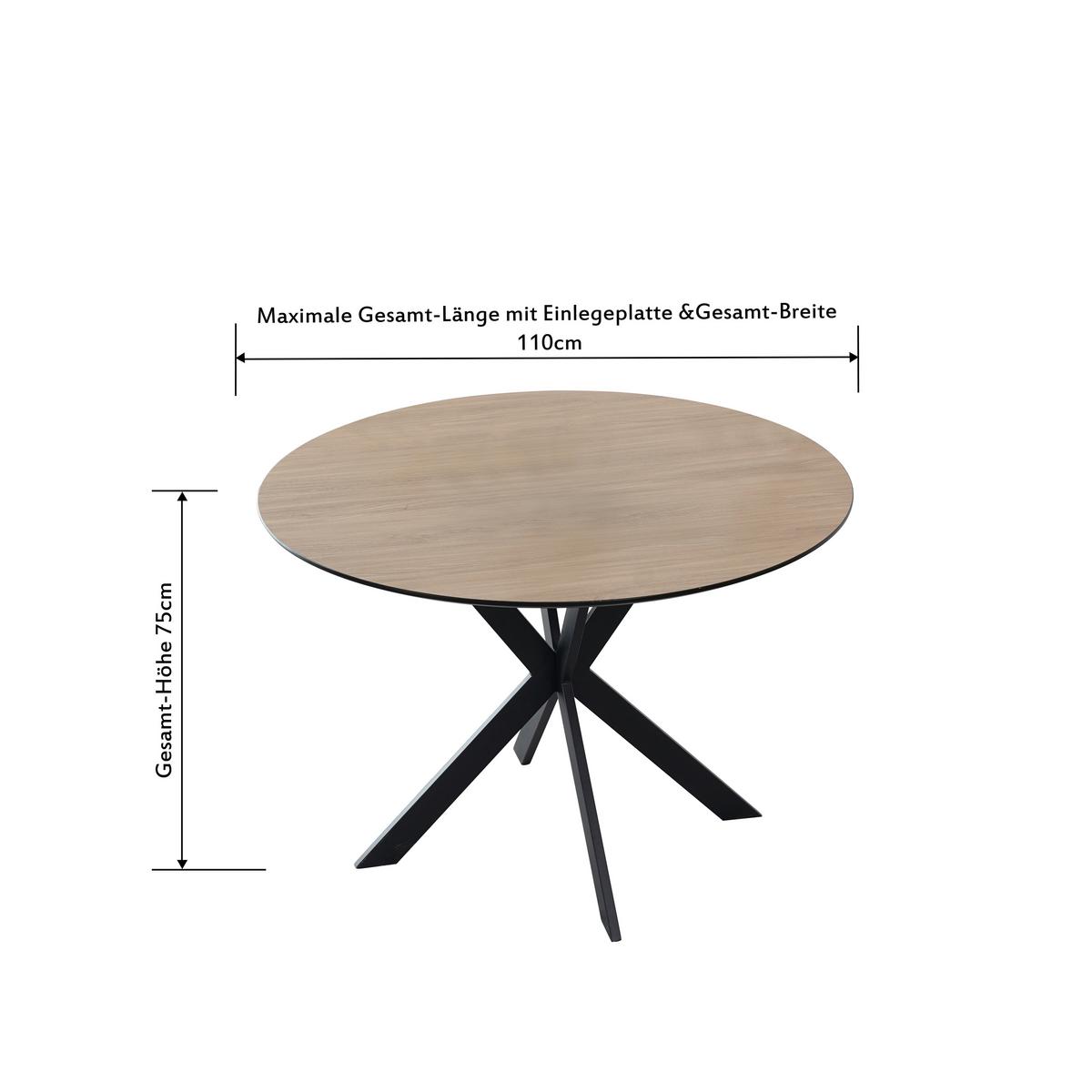 Jedilna Miza Amar, Barva Hrasta, Črna, Ø 110cm - črna/barve hrasta, Konvencionalno, kovina/leseni material (110/75cm) - P & B