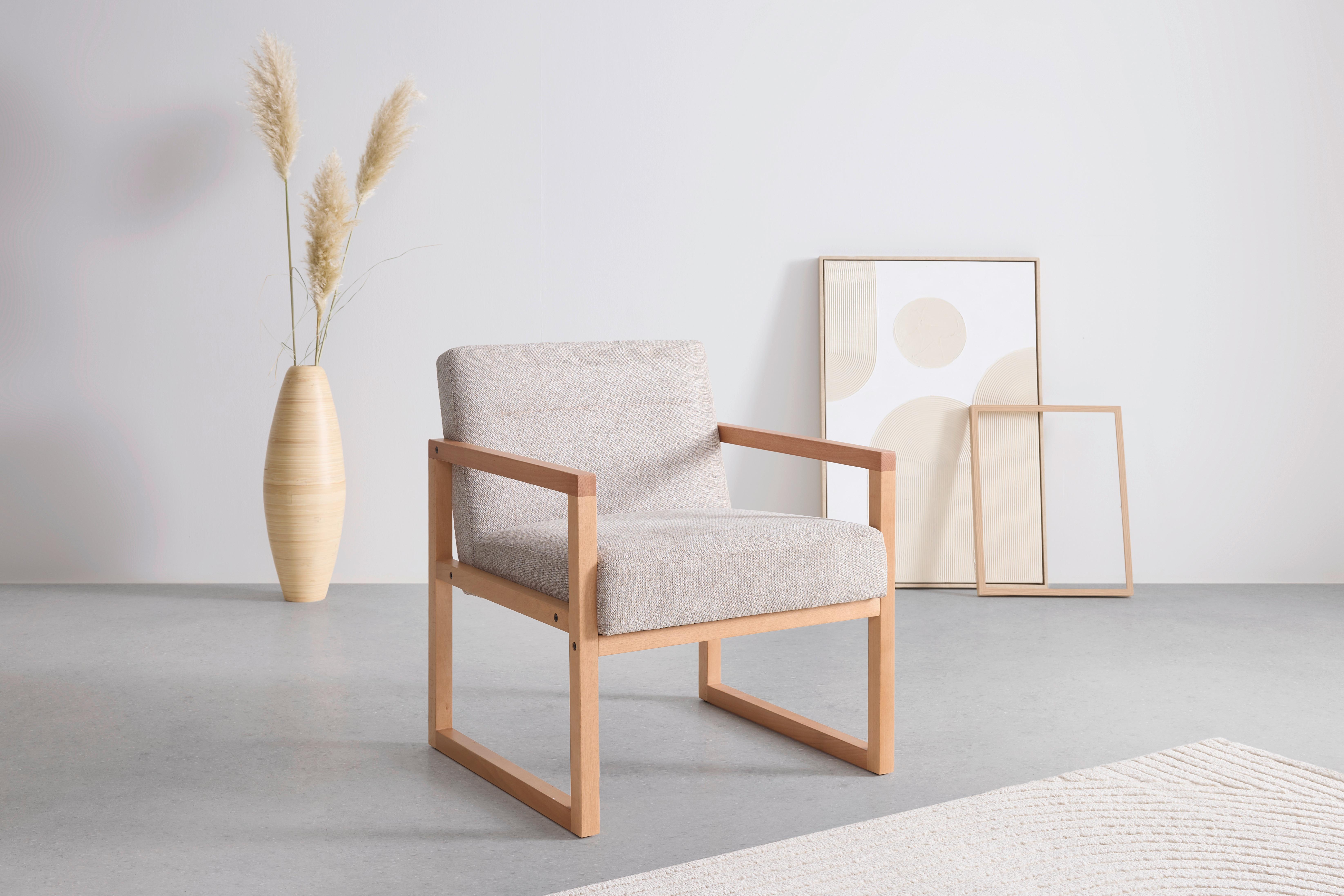 FÅTÖLJ MALMÖ - ljusgrå/naturfärgad, Modern, trä/textil (65/75/69cm) - Mömax