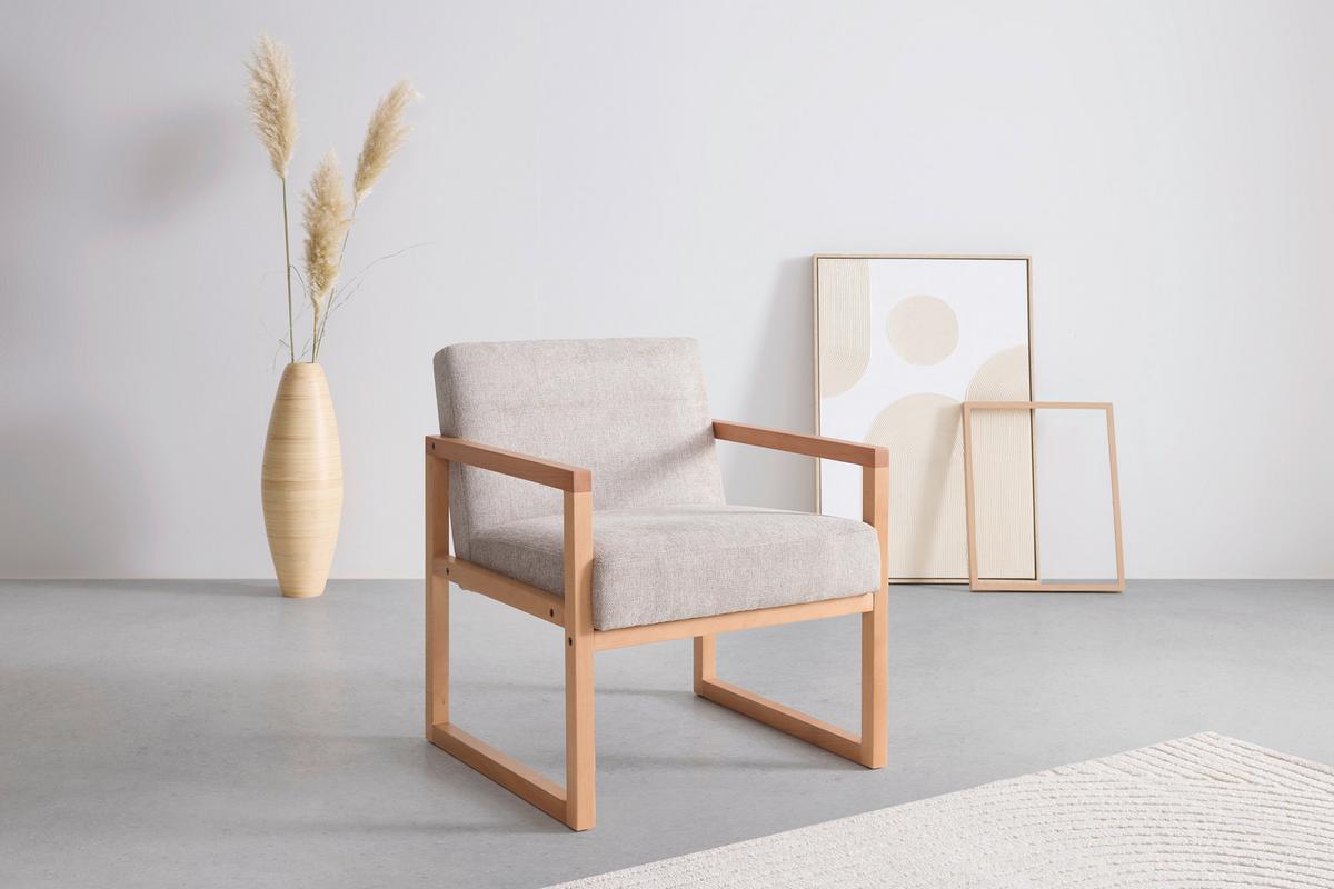 Sessel Malmö Hellgrau - Hellgrau/Naturfarben, MODERN, Holz/Textil (65/75/69cm) - Mömax