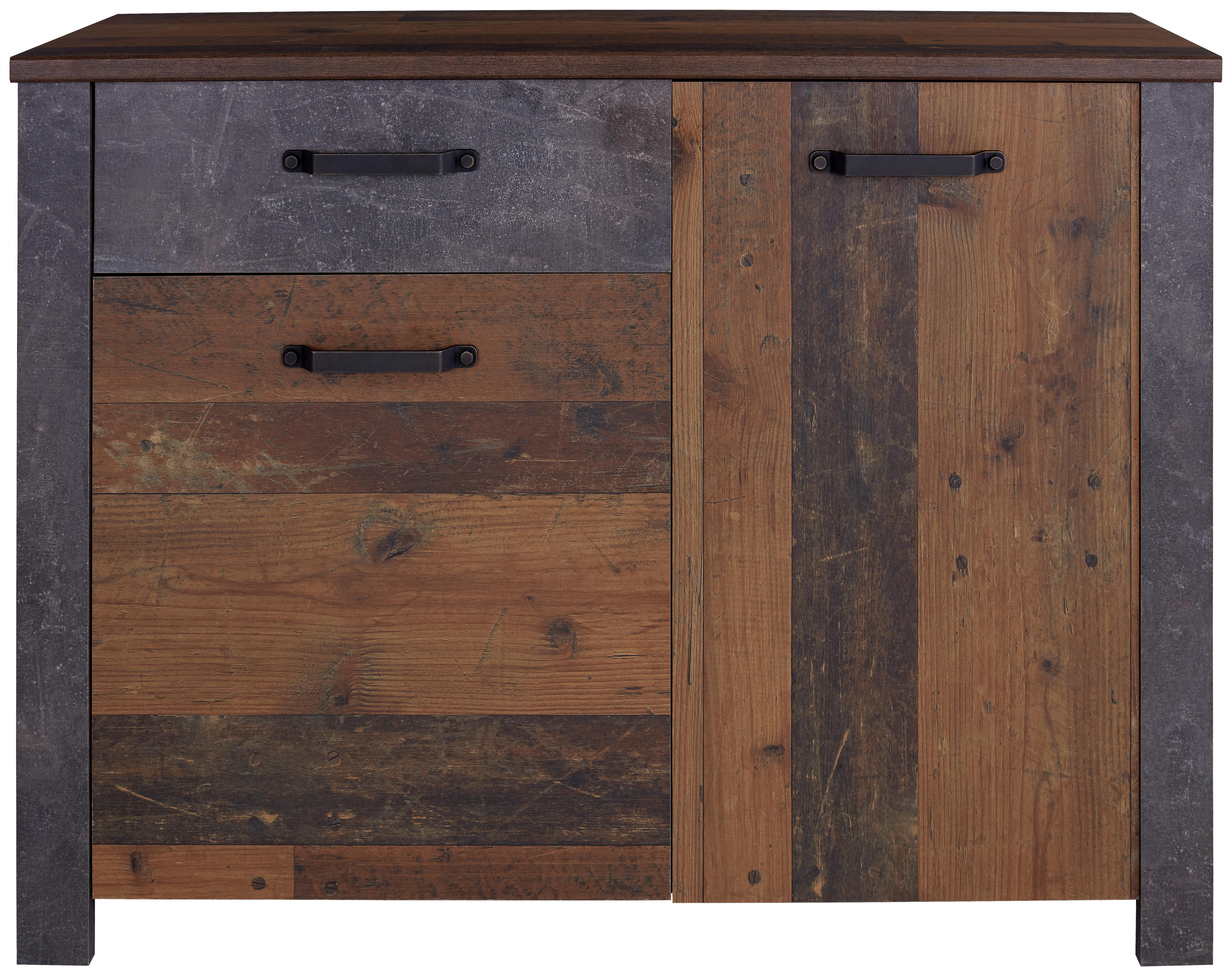 Comodă ONTARIO - gri închis/culoare lemn stejar, Modern, material pe bază de lemn (116,5/86/41,5cm) - Zandiara