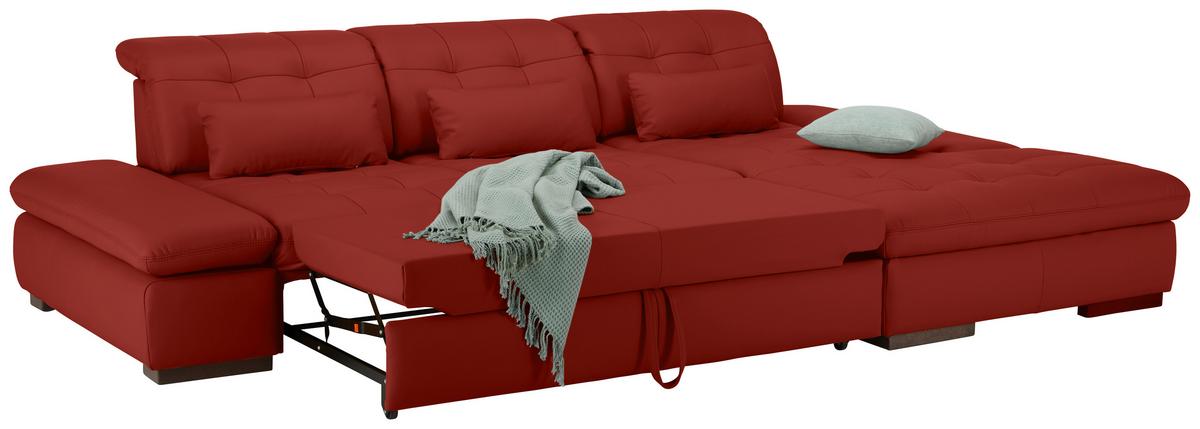 Wohnlandschaft Sanfino Leder Rot - Chromfarben/Rot, KONVENTIONELL, Leder/Metall (305/79-96/199cm) - Premium Living