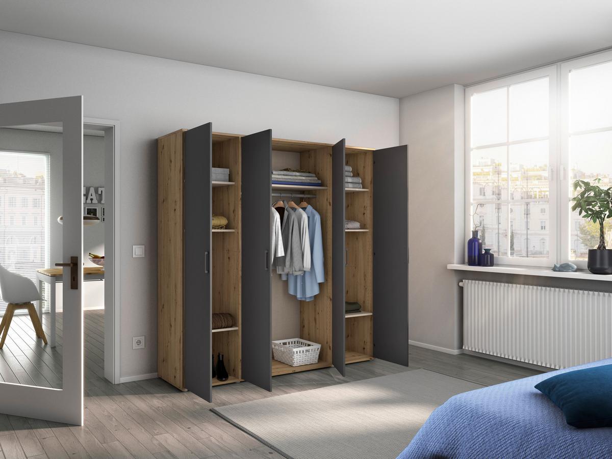 DULAP  USI ROTATIVE VOYAGER - stejar Artisan/gri, Modern, material pe bază de lemn (187/194/53cm) - Modern Living