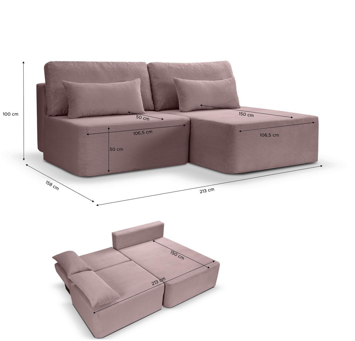 Ecksofa Amsterix Altrosa Schlaffunktion - Altrosa/Schwarz, Basics, Holz/Kunststoff (213/158cm) - MID.YOU