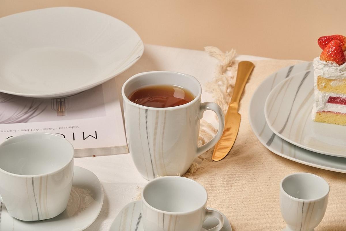 SERWIS OBIADOWO-ŚNIADANIOWY 12025 - beżowy/biały, Basics, ceramika - Novel