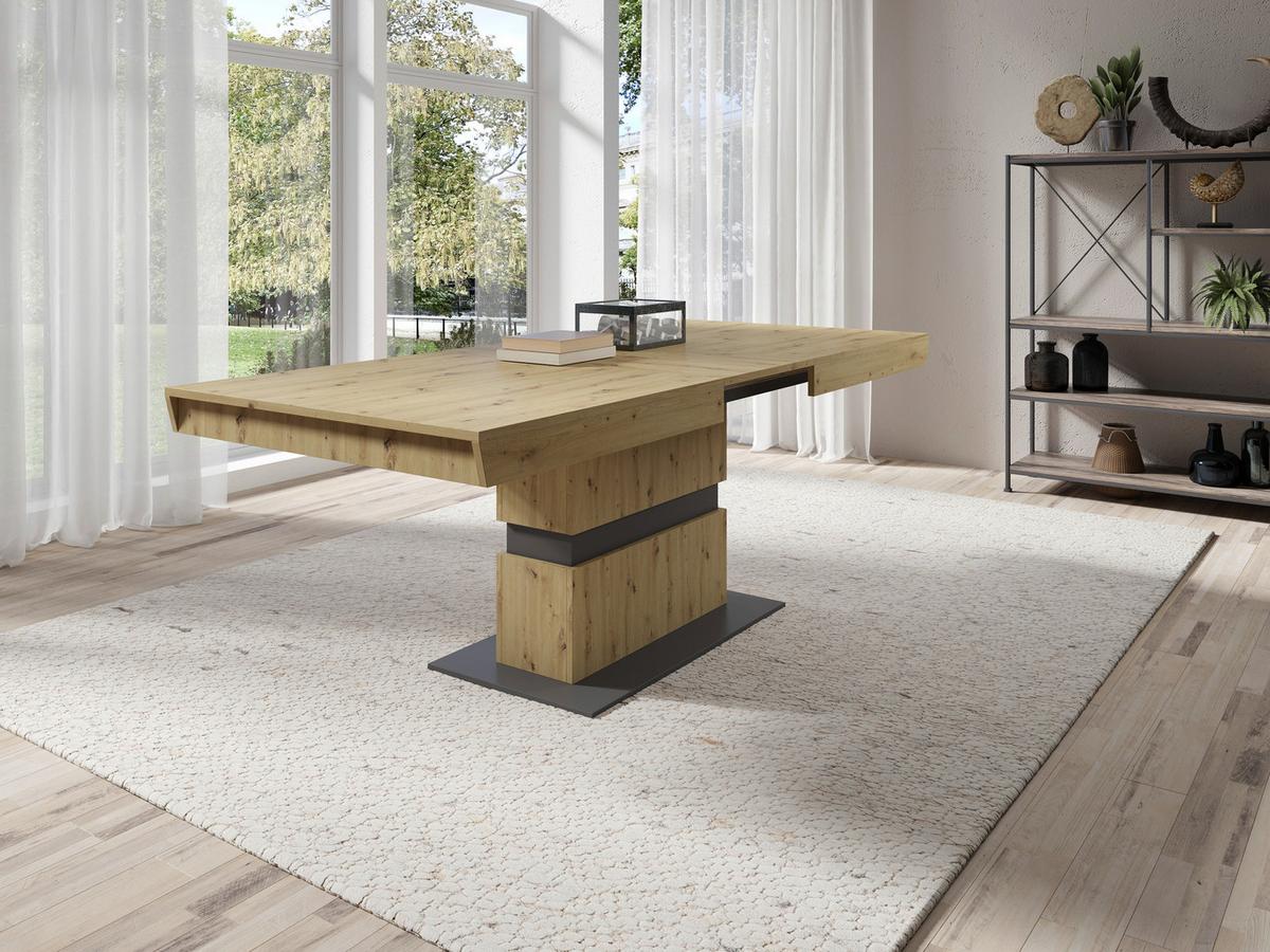 Esstisch ausziehbar Matthew 160-215x90cm Eiche Dekor/Grau - Dunkelgrau/Eiche Artisan, MODERN, Holzwerkstoff (160/90/75cm) - MID.YOU