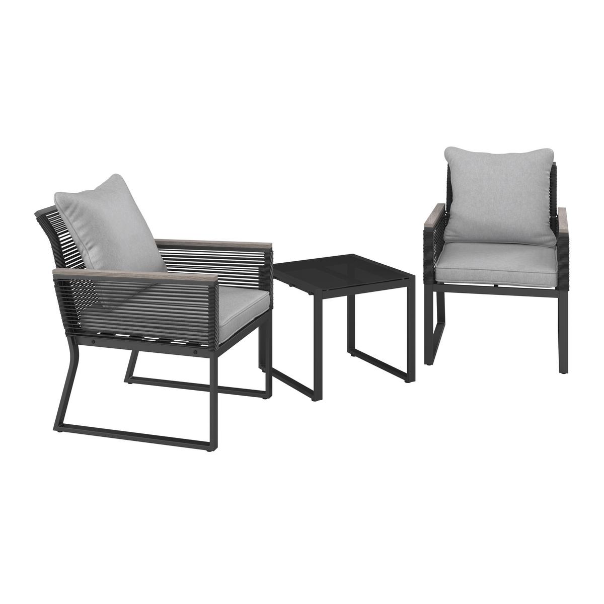 Balkonset Paulina Hellgrau Metall/Outdoorstoff +Abdeckung - Hellgrau/Schwarz, MODERN, Glas/Kunststoff - Bessagi Garden