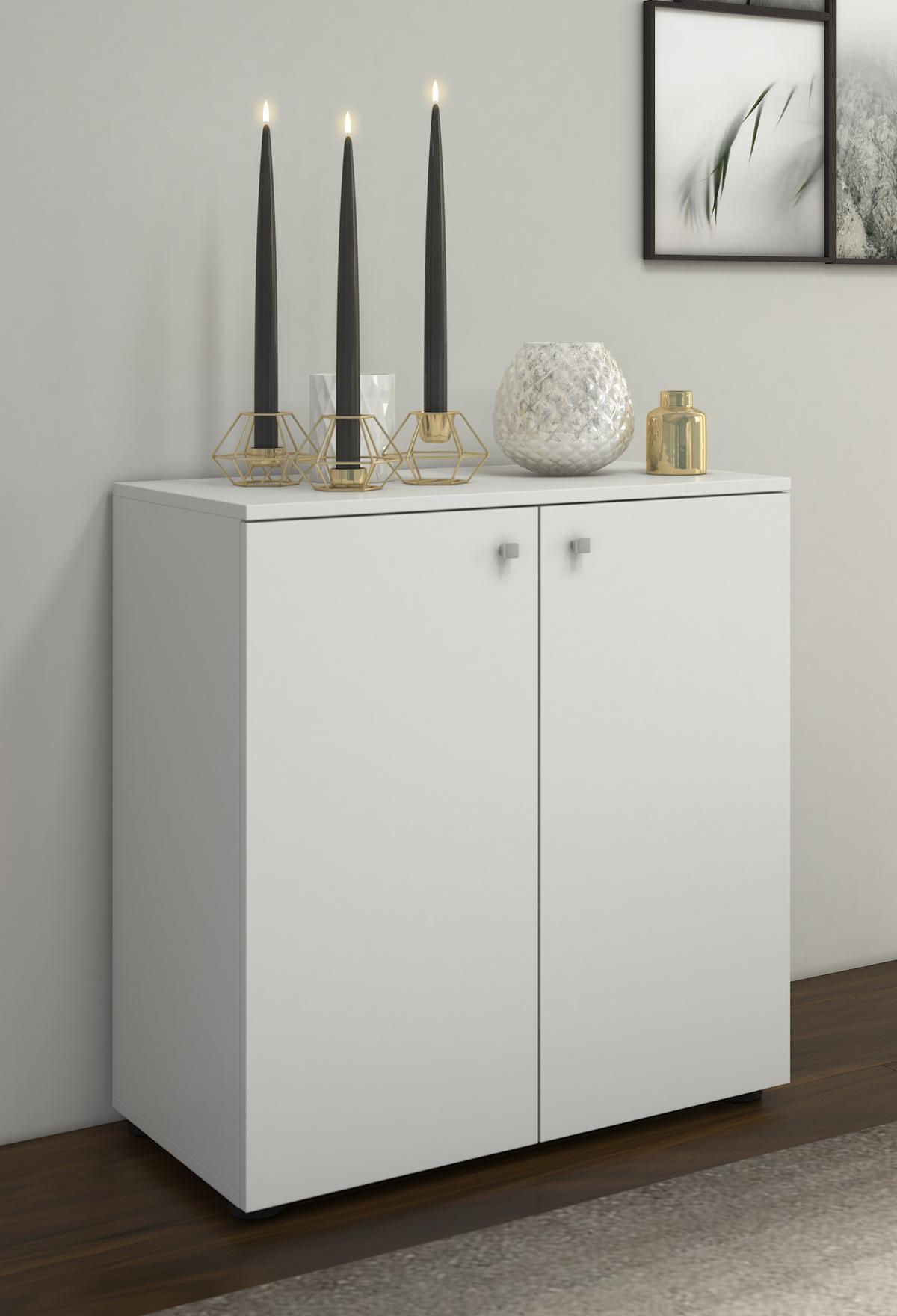 Kommode Vandol Mini ca. 70x70x39 cm Weiß - Silberfarben/Schwarz, Basics, Holzwerkstoff/Kunststoff (70/74/40cm) - MID.YOU