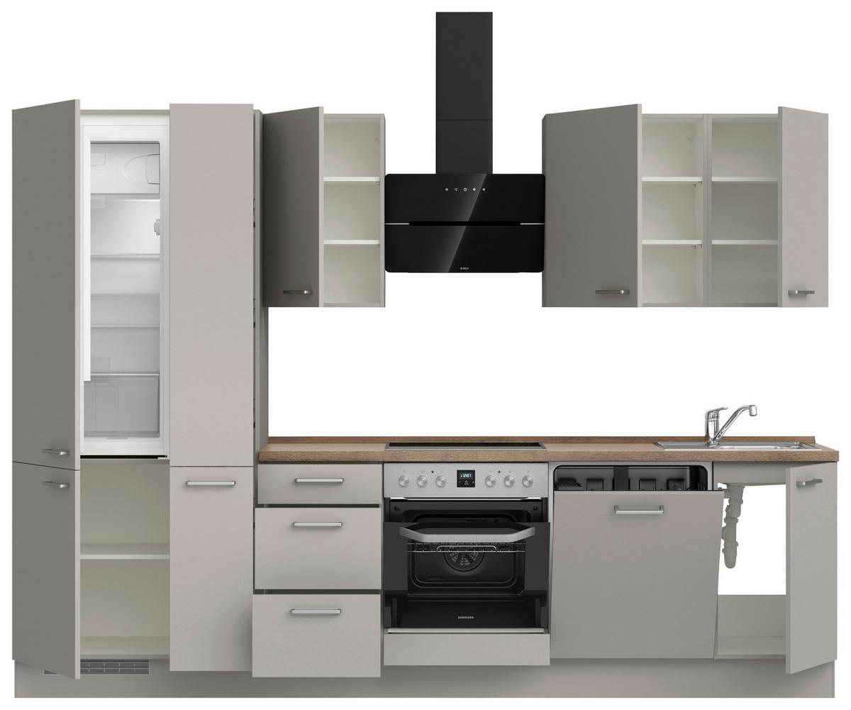 Küchenblock Touch High m. Geräten Grau - Eiche dunkel/Edelstahlfarben, MODERN, Holzwerkstoff/Metall (300cm) - Nobilia