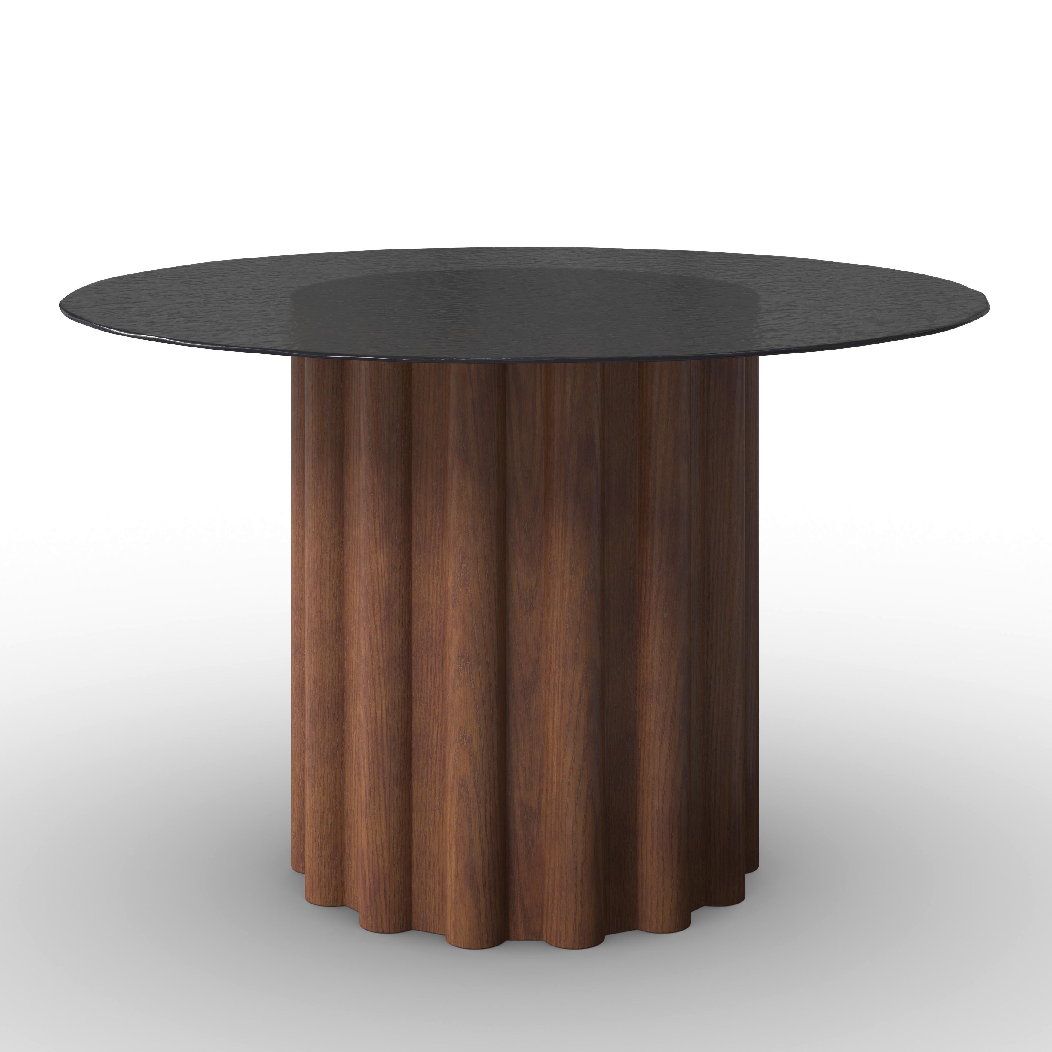 Jedilna Miza Zelia, Rjava, Ø 120cm - barva oreha/rjava, Moderno, steklo/leseni material (120/75/120cm) - Bessagi Home