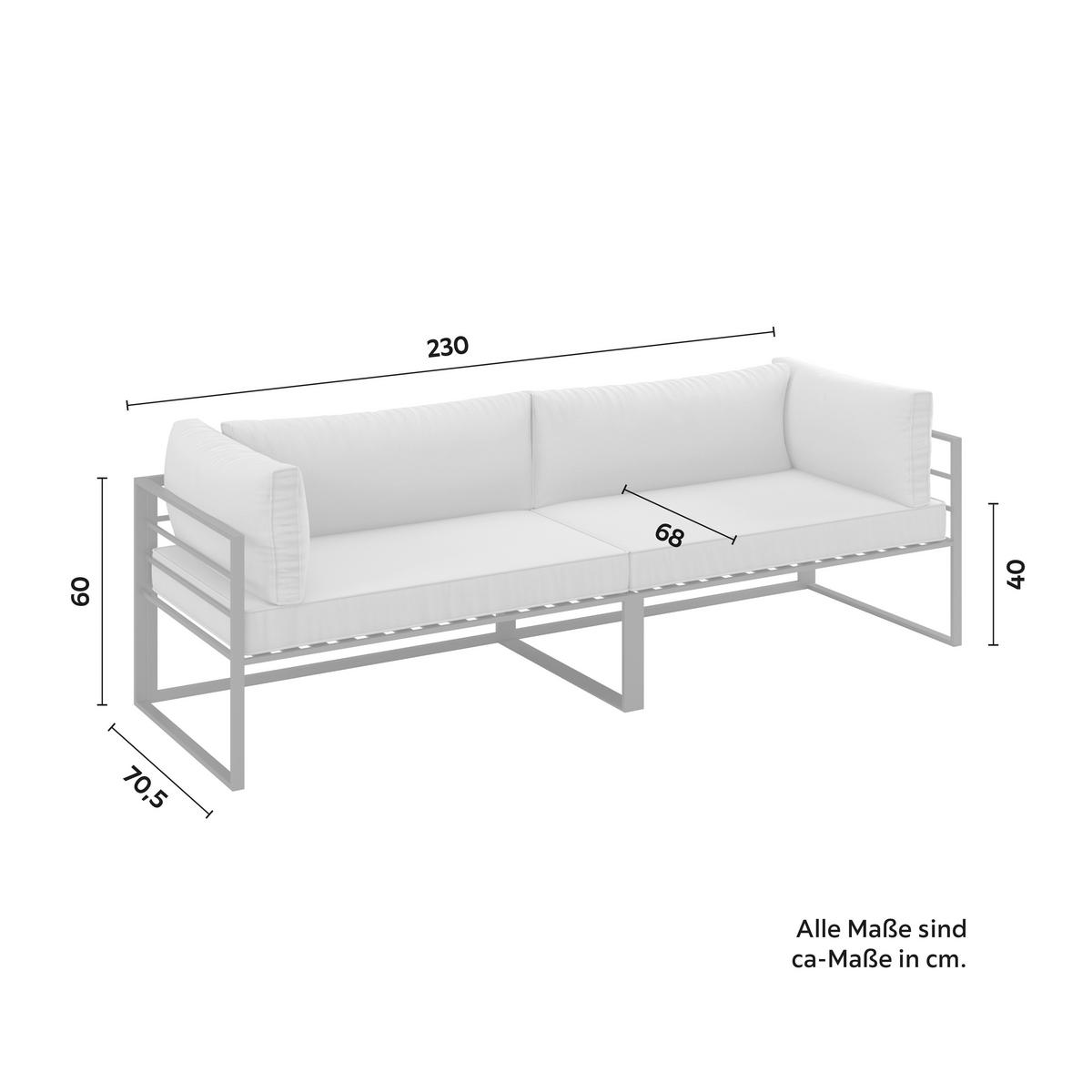 Loungegarnitur Malina Hellgrau Metall/Outdoorstoff - Schwarz/Grau, MODERN, Glas/Textil (230/60/70,5cm) - Bessagi Garden
