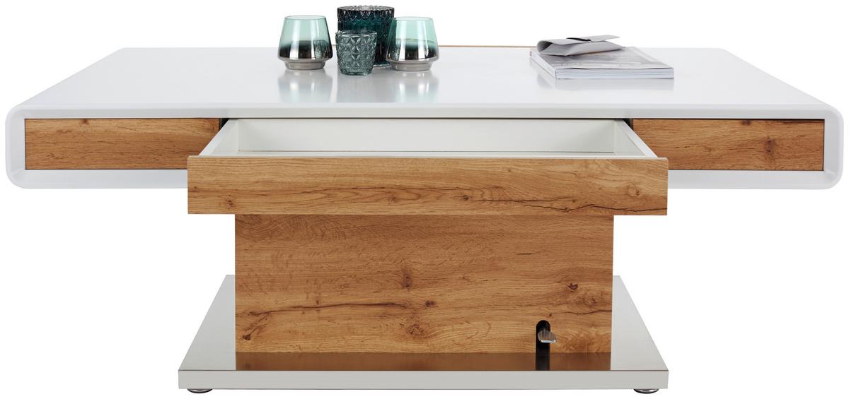 Klubska Miza Kopenhagen, Hrast, Bela, Nastavljiva - barve nerjavečega jekla/barve hrasta, Moderno, kovina/leseni material (130/49-78/70cm)